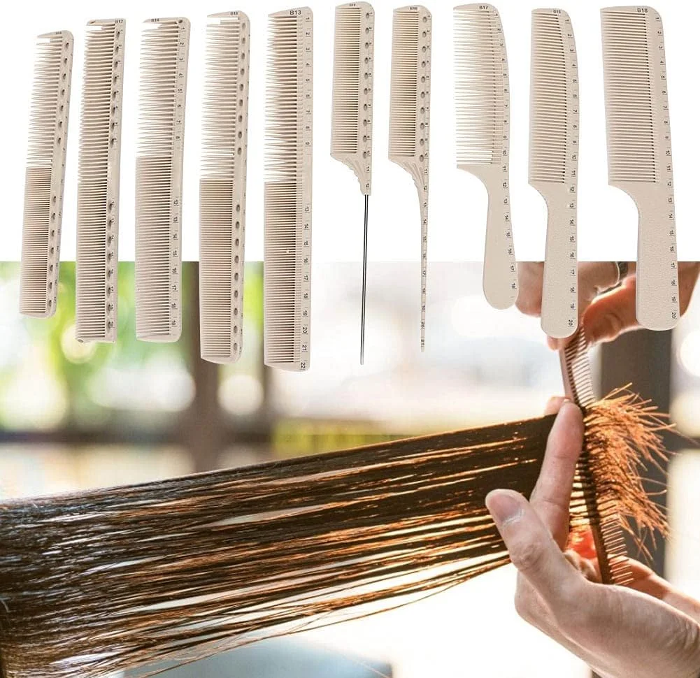 مجموعه 10 عددی شانه مو Depisuta، مجموعه شانه حالت دهی حرفه ای با مقیاس اندازه گیری، مجموعه آرایشگران مو، مناسب آرایشگاه ها و آرایشگران، برای انواع مو و مدل های زنانه و مردانه (شانه)