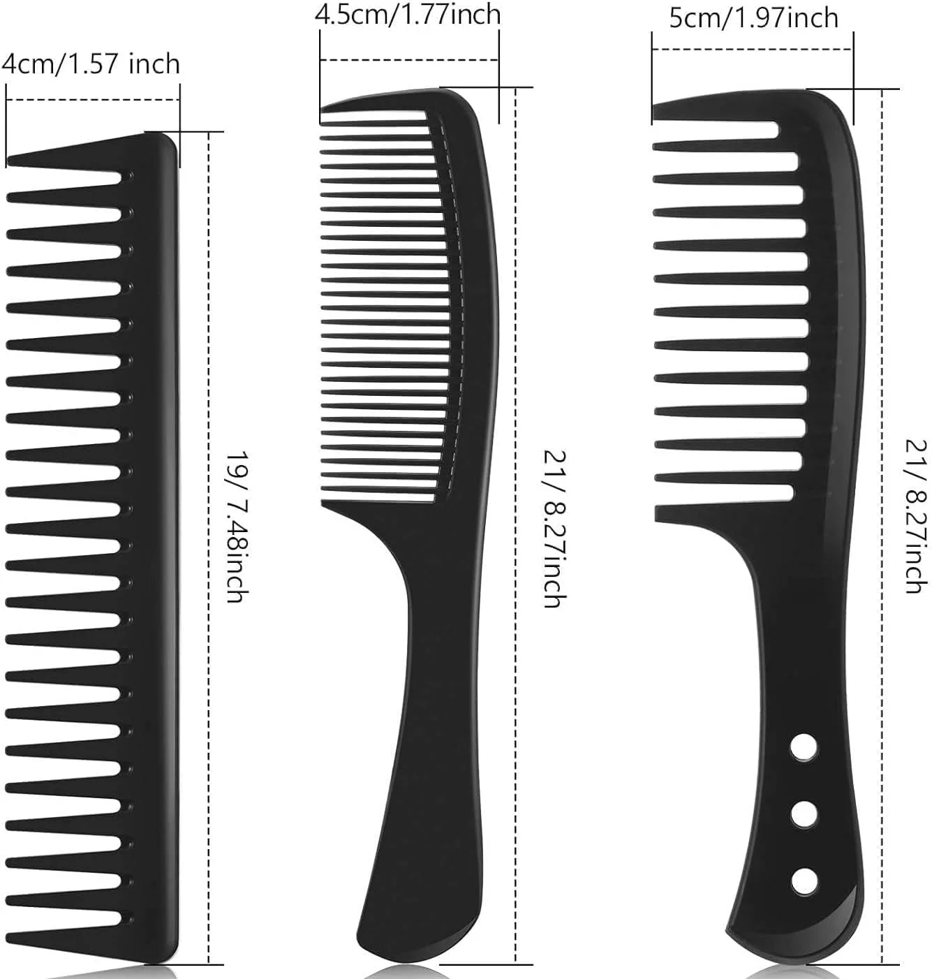 مجموعه شانه مو فیبر کربن DERDOUT، شانه دندانه ریز و پهن، شانه دم موشی، شانه باز کننده گره مو دندانه پهن (3 عدد)