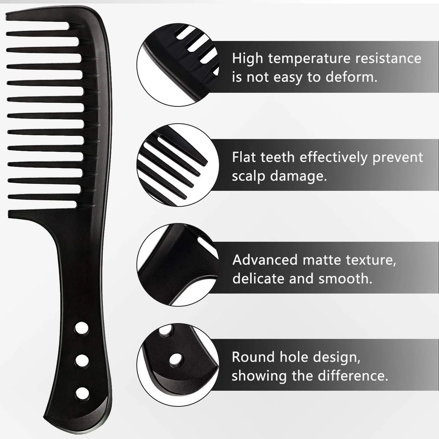 مجموعه شانه مو فیبر کربن DERDOUT، شانه دندانه ریز و پهن، شانه دم موشی، شانه باز کننده گره مو دندانه پهن (3 عدد)