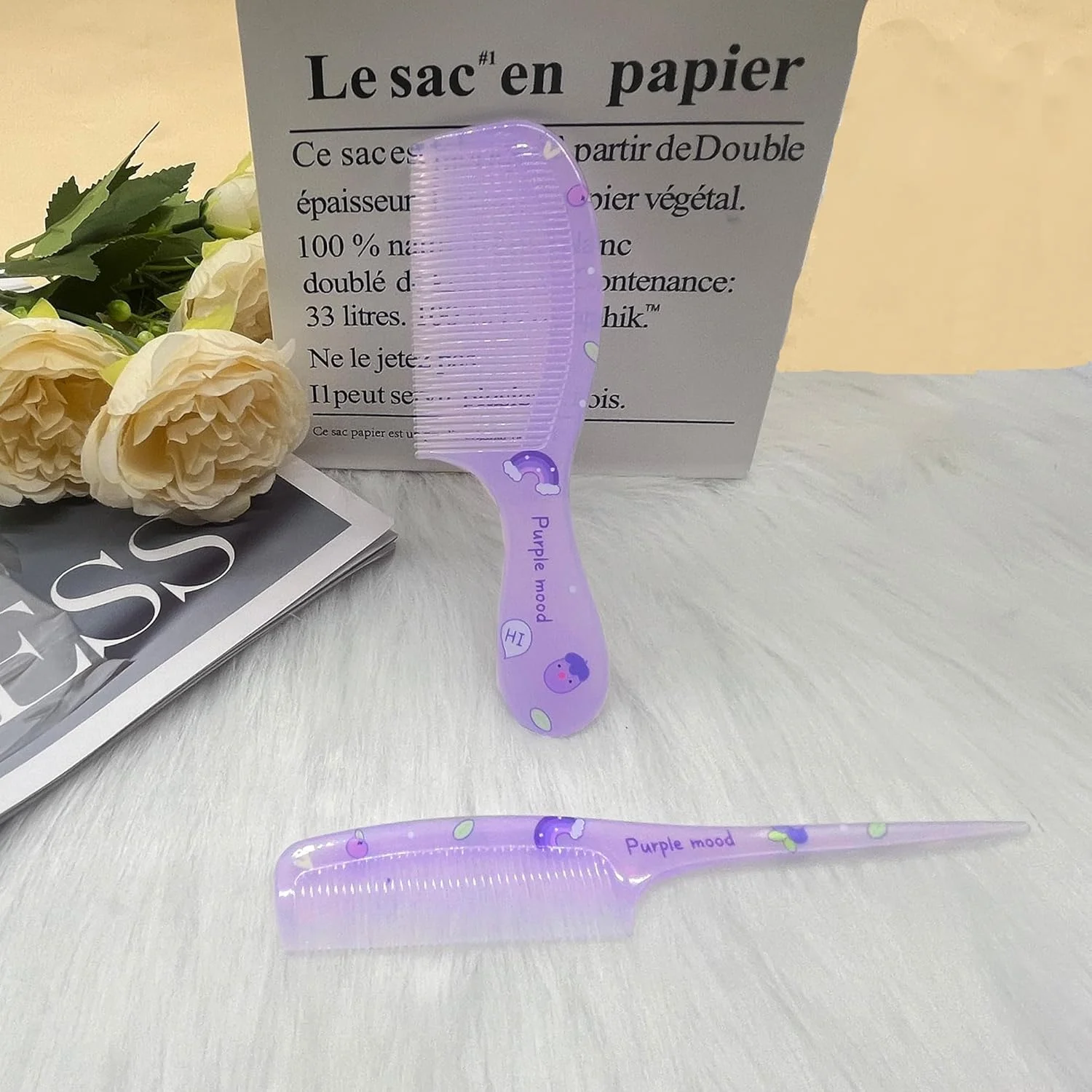 شانه مو کوچک و بامزه Denlydom، ست شانه مو مینی 2 عددی، شانه دم موشی دندانه ریز برای دختران و کودکان، شانه پلاستیکی ضد الکتریسیته ساکن قابل حمل، هدیه شانه مو برای موهای خیس و خشک (بنفش)