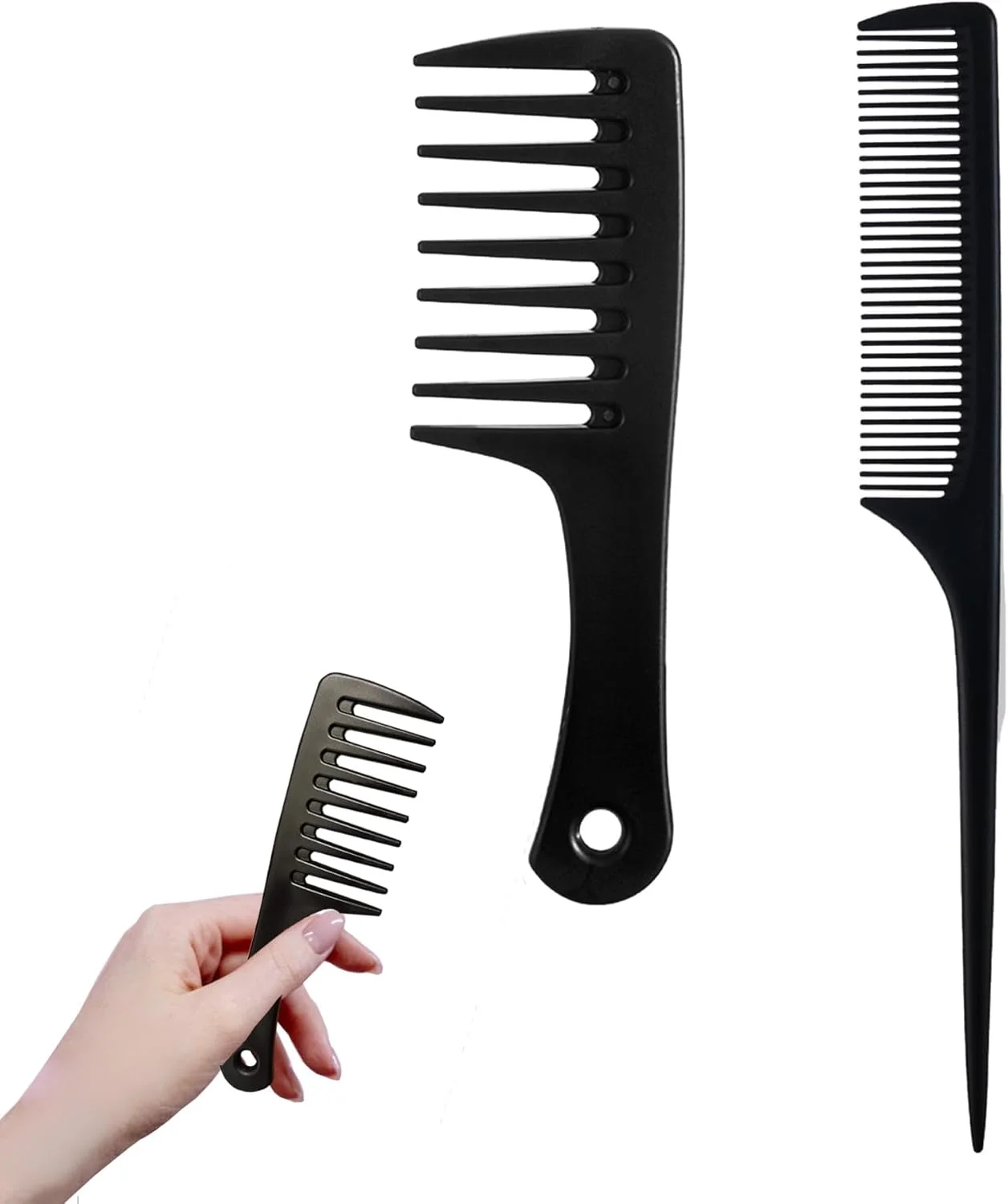 مجموعه شانه مو دندانه پهن کوچک Denlydom، شانه دم موشی، 2 عدد شانه مو، شانه های مسافرتی کوچک مناسب کیف پول و حمام، برس شانه گره باز کن برای موهای فر، شانه دندانه ریز، شانه حالت دهنده و اصلاح مو برای زنان و مردان (مشکی)