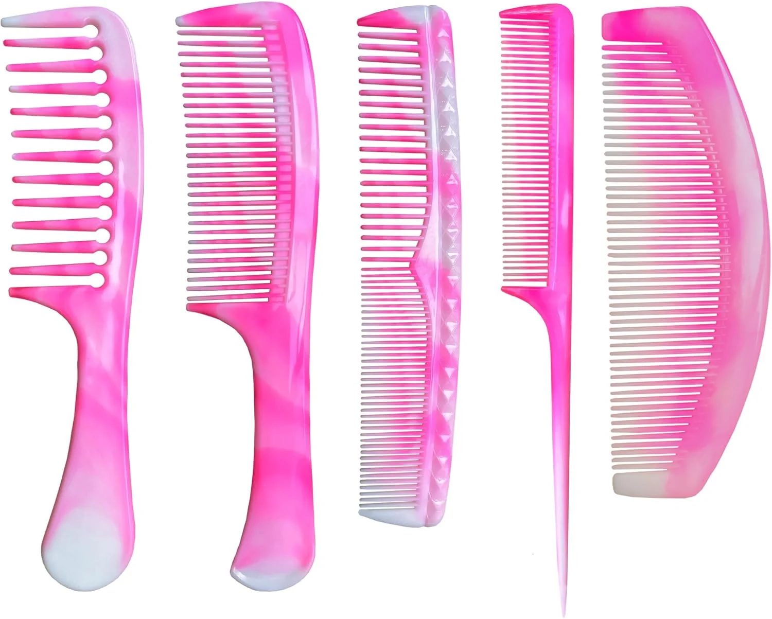 مجموعه شانه مو دِنلیدوم 5 عددی، شانه دندانه پهن برای باز کردن گره مو، شانه برای بافتن مو، شانه دم موشی، شانه حمام، مجموعه شانه حالت دهنده مو برای انواع مو (صورتی)