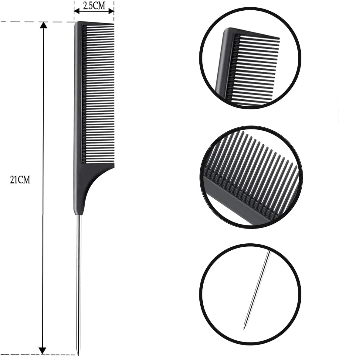 شانه مو دازیسن 3 عددی - شانه دم باریک ضد الکتریسیته ساکن، شانه دندانه ریز آرایشگاهی با دسته استیل ضد زنگ برای زنان و مردان