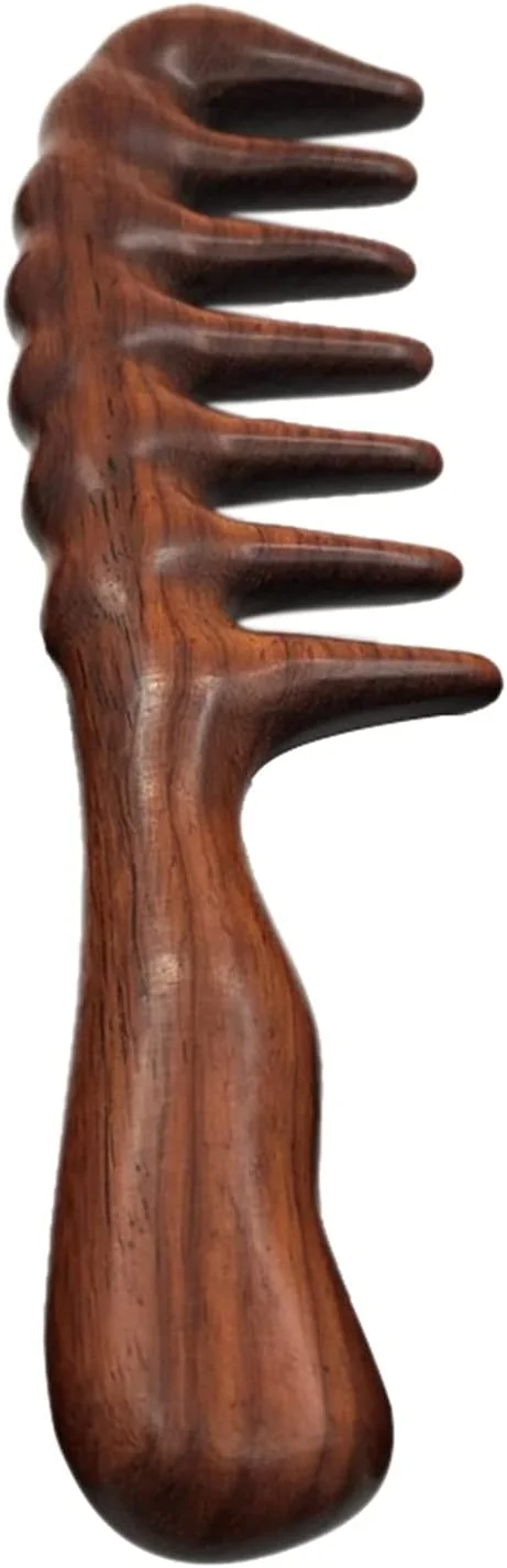 شانه مو برای مردان و زنان - شانه چوبی دندانه پهن برای شانه کردن موهای مجعد - شانه آرایشگری چوبی (رنگ: A)