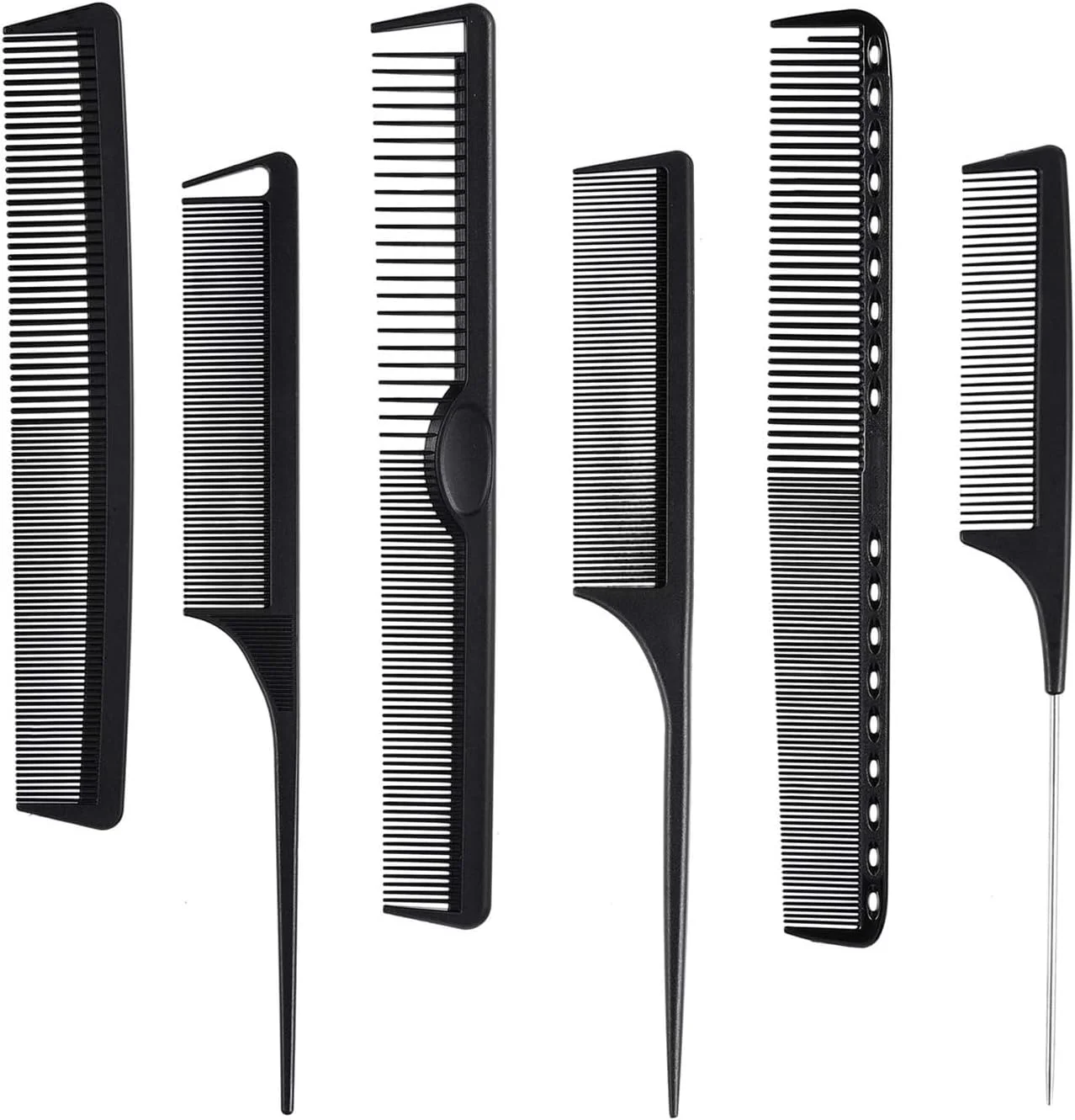 ست شانه مو مقاوم در برابر حرارت شامل شانه دندانه ریز، شانه دم موشی، شانه دندانه پهن، شانه آرایشگری و شانه حالت دهنده (6 عدد، مشکی)