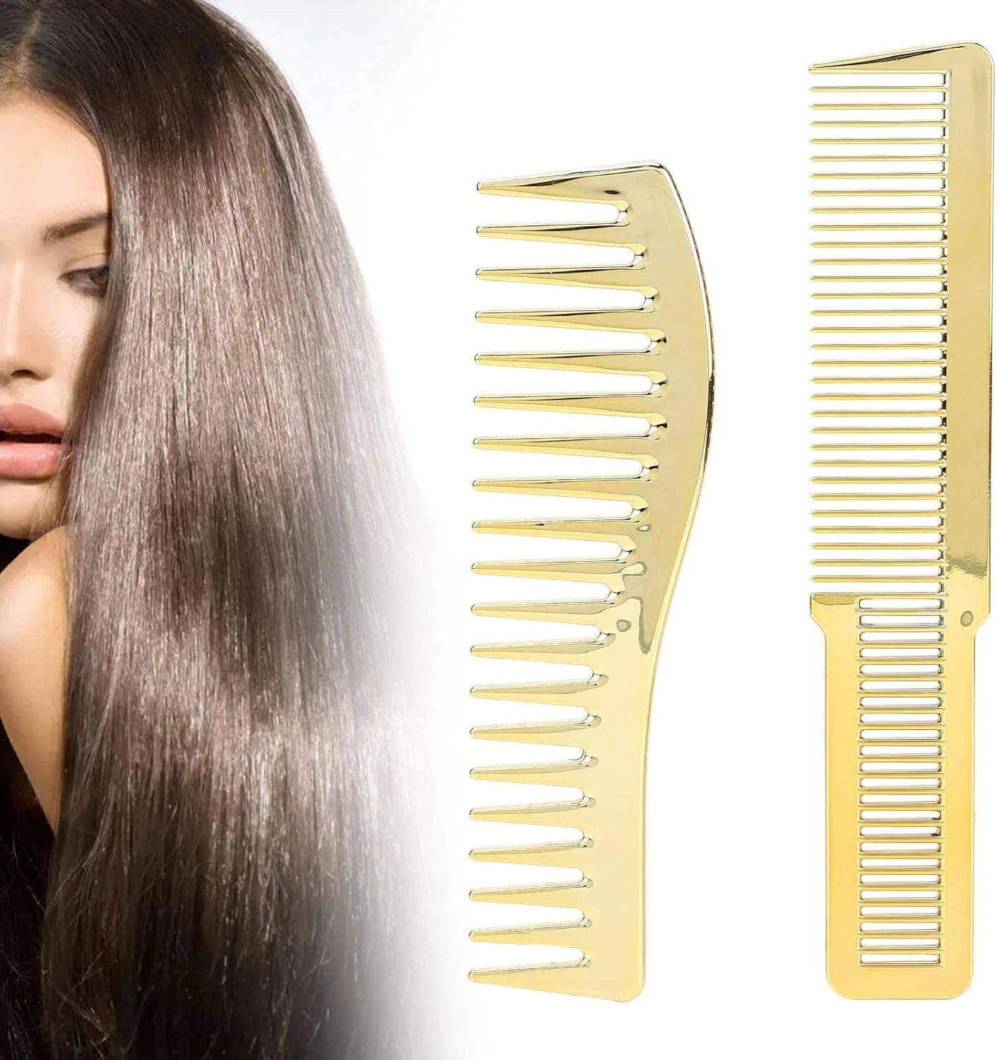 ست شانه مو، شانه اصلاح مو با دندانه های ریز و درشت برای آرایشگاه، ابزارهای برس حالت دهنده و خیس حرفه ای، برس موی ضد الکتریسیته ساکن برای پسران مردانه (طلایی)