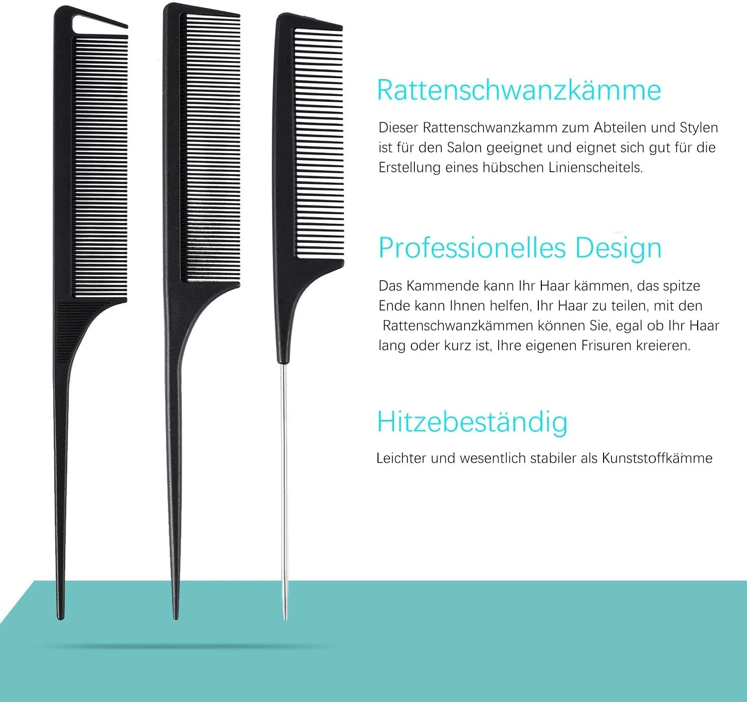 ست شانه مو مقاوم در برابر حرارت شامل شانه دندانه ریز، شانه دم موشی، شانه دندانه پهن، شانه آرایشگری و شانه حالت دهنده (6 عدد، مشکی)