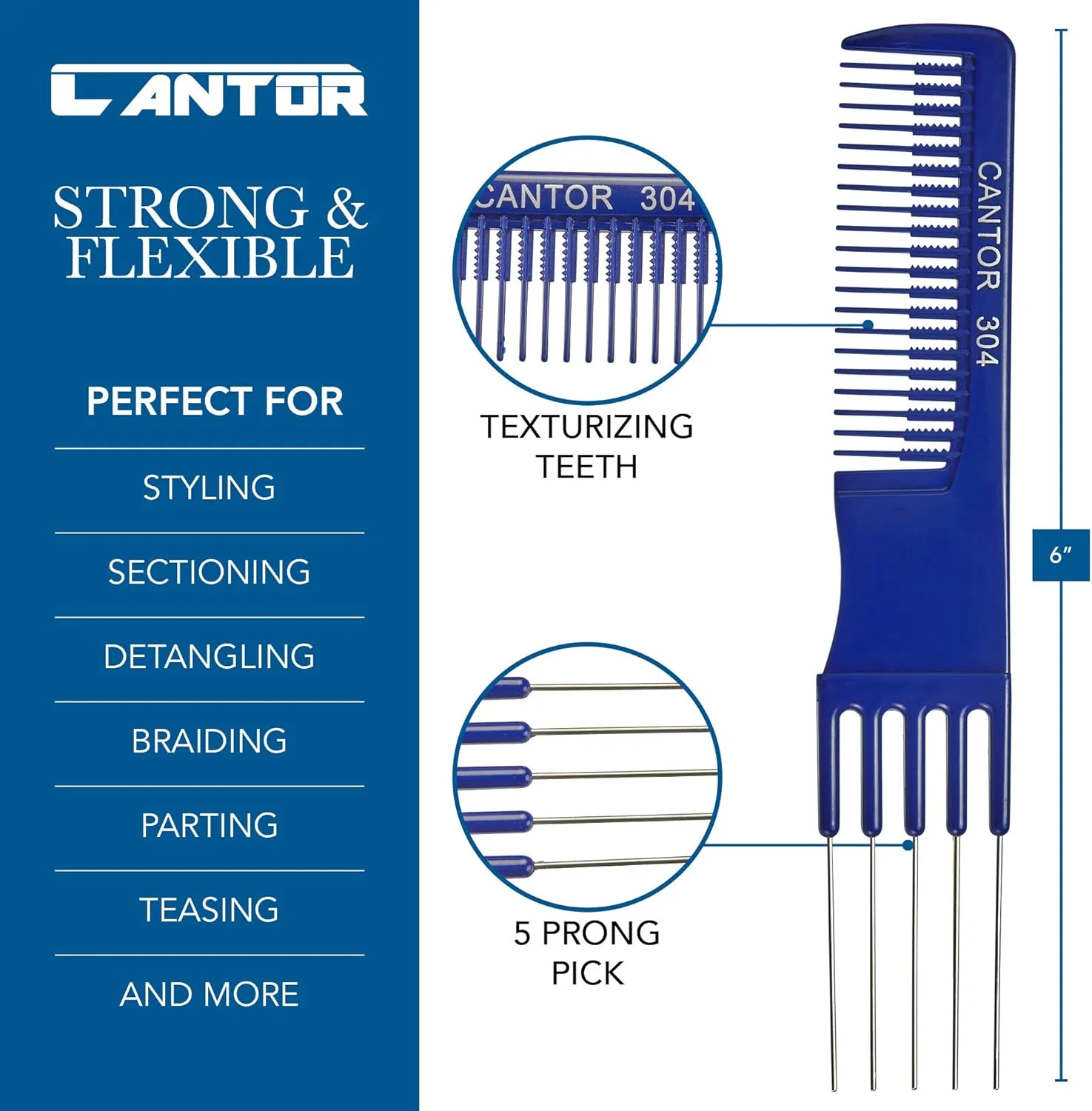 مجموعه شانه پوش دهنده و پیک مو Cantor Lift - بسته 2 عددی استیل ضد زنگ - شانه ضد گره مقاوم در برابر مواد شیمیایی و حرارت - شانه ضد الکتریسیته ساکن برای انواع مو