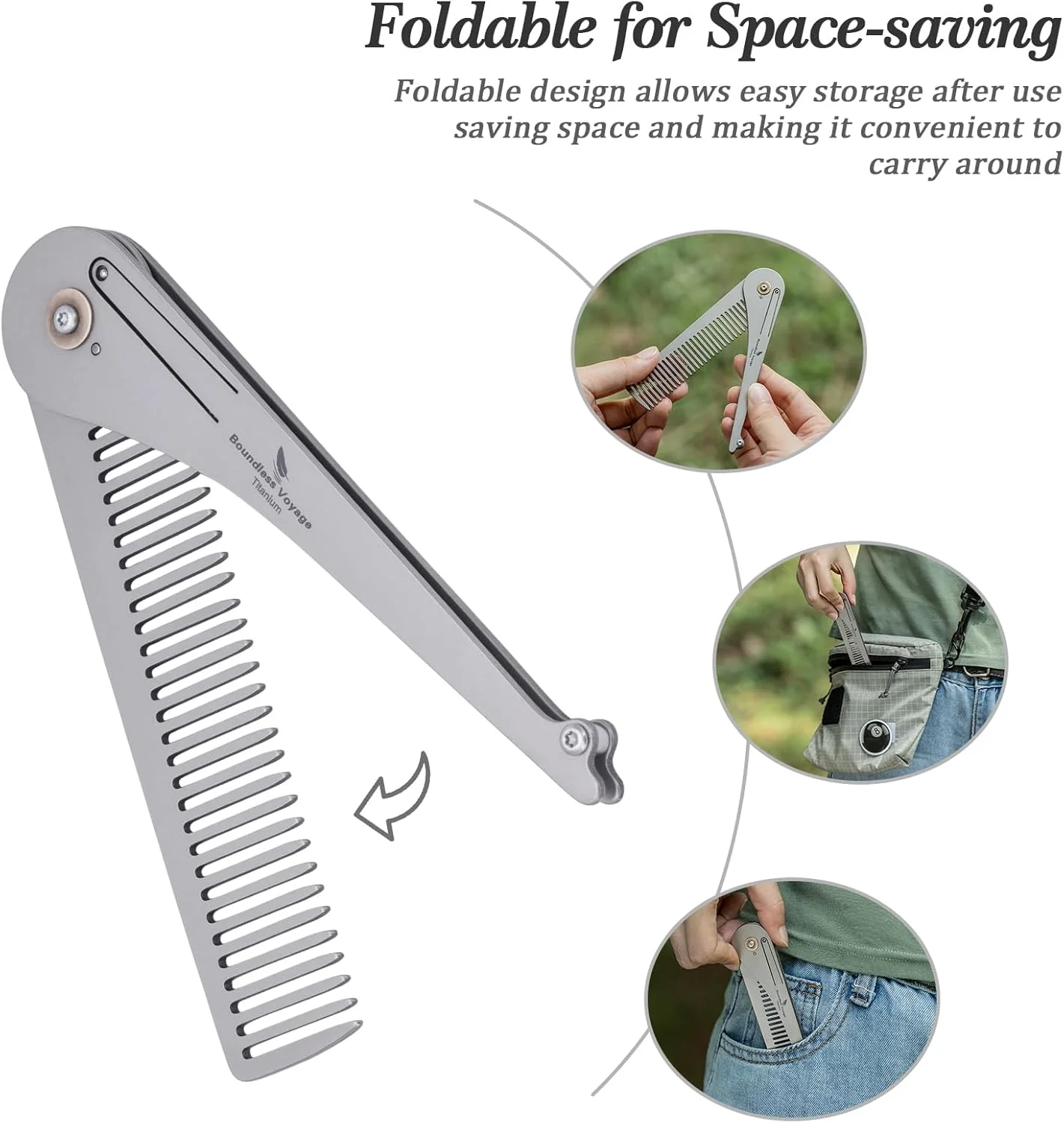 شانه مو و ریش دندانه ریز تیتانیومی Boundless Voyage، ضد الکتریسیته ساکن و مقاوم در برابر حرارت، شانه سبک وزن برای انواع مو مدل ti9011a