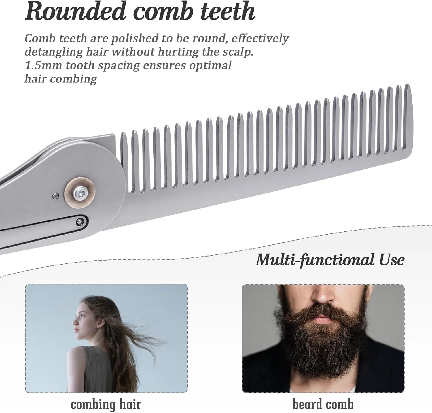 شانه تاشو جیبی مردانه Boundless Voyage، شانه جیبی برای مراقبت از ریش، حالت دهی مو برای مراقبت از سبیل، شانه تاشو جمع و جور، لوازم جانبی EDC قابل حمل مردانه (ti9011A)