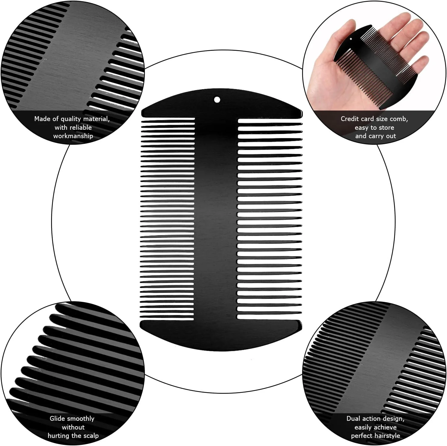 شانه موی فلزی Boao، 2 عدد، مناسب برای زنان و مردان، شانه ریش، شانه سبیل فلزی، شانه شپش، شانه جیبی ظریف، شانه آرایشگری، شانه استیل ضد زنگ برای حالت دادن و برش مو (مشکی)