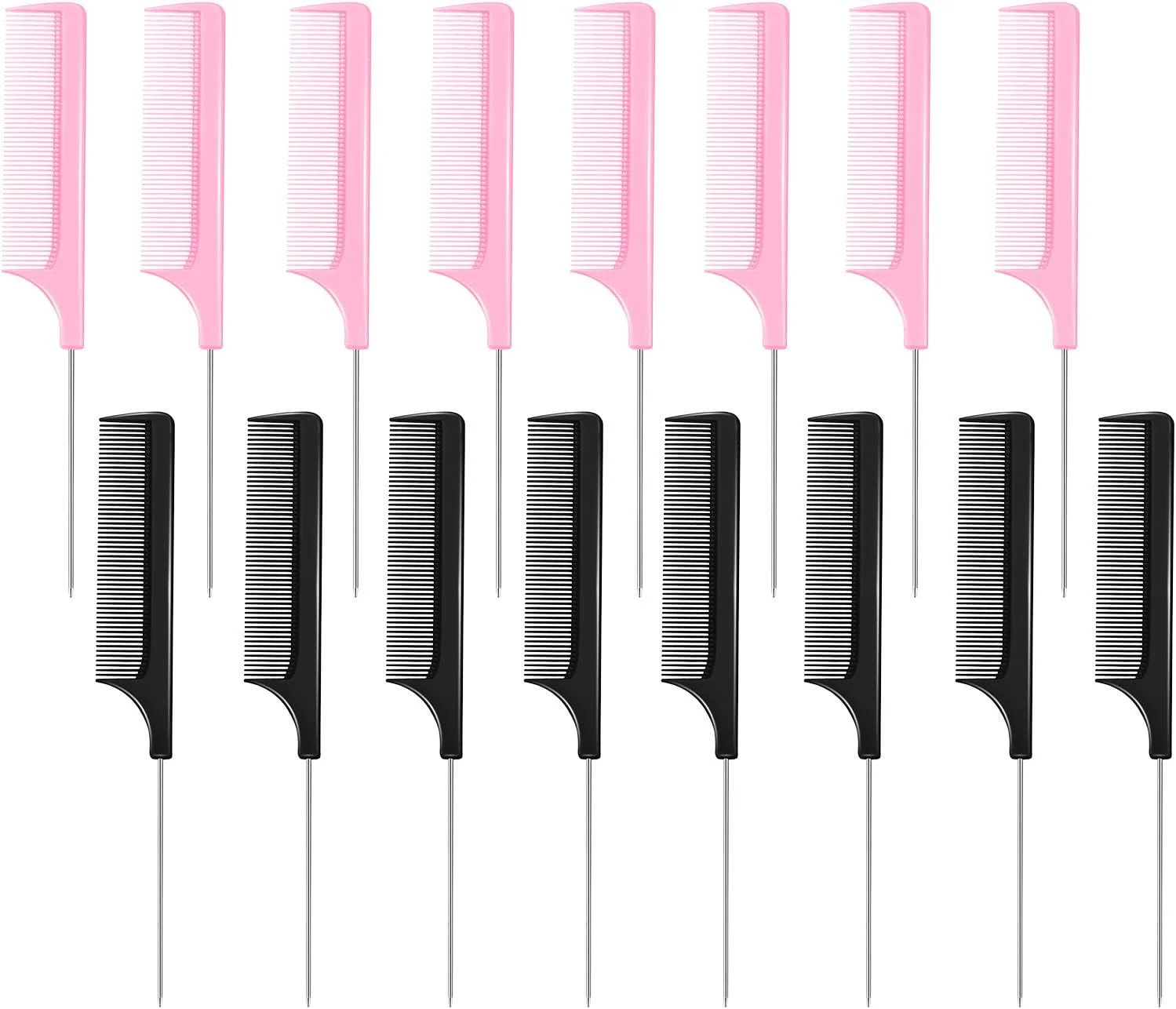 بوائو 16 عدد شانه دم موشی، شانه های فویل دار، شانه های دم موشی سوزنی فولادی، شانه های پوش دهنده مقاوم در برابر حرارت با دم فلزی استیل ضد زنگ برای حالت دادن به موی زنان و دختران