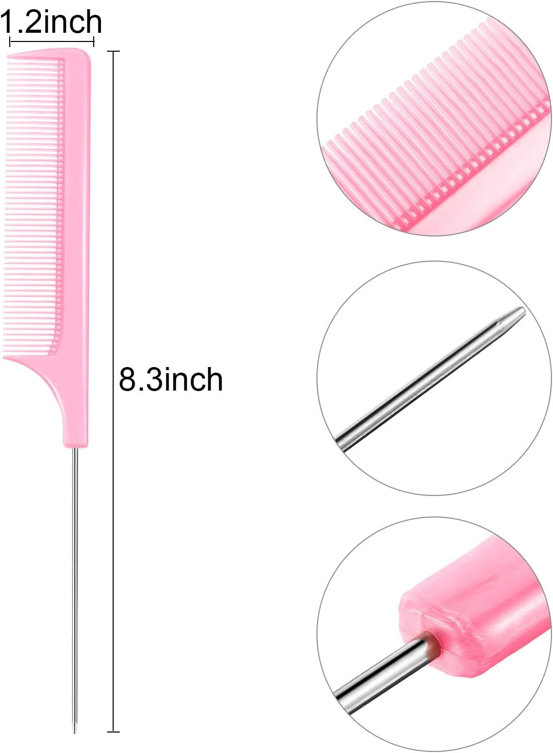 بوائو 16 عدد شانه دم موشی، شانه های فویل دار، شانه های دم موشی سوزنی فولادی، شانه های پوش دهنده مقاوم در برابر حرارت با دم فلزی استیل ضد زنگ برای حالت دادن به موی زنان و دختران