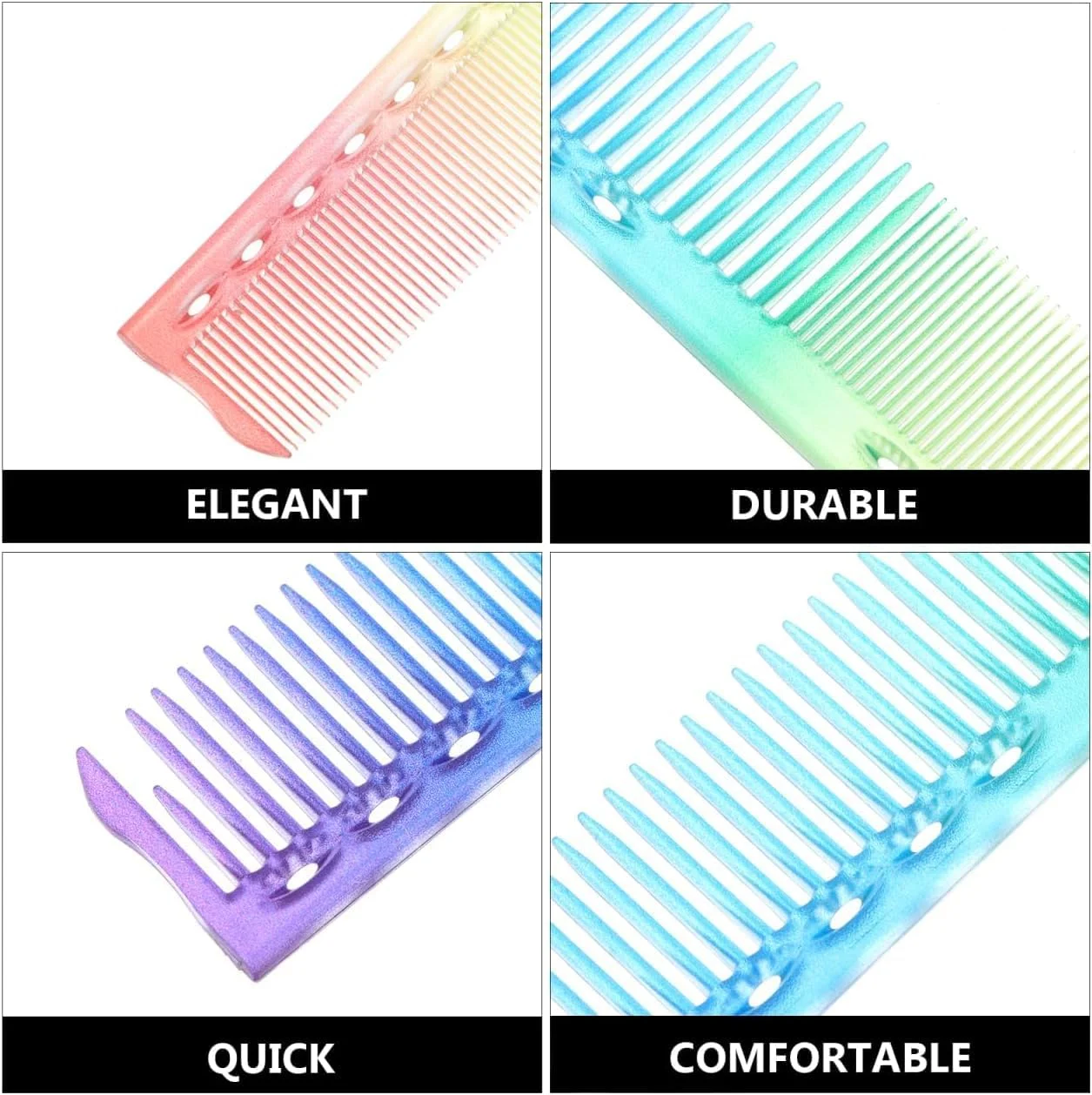 شانه موی دم موشی آرایشگاهی BIGTHREE، شانه دندانه ریز رنگین کمانی، شانه‌های دو طرفه، با دندانه‌های کم پشت و متراکم، ابزارهای آرایشگری ضد الکتریسیته ساکن و مقاوم در برابر حرارت برای حجم دادن به ریشه مو، 3 عدد