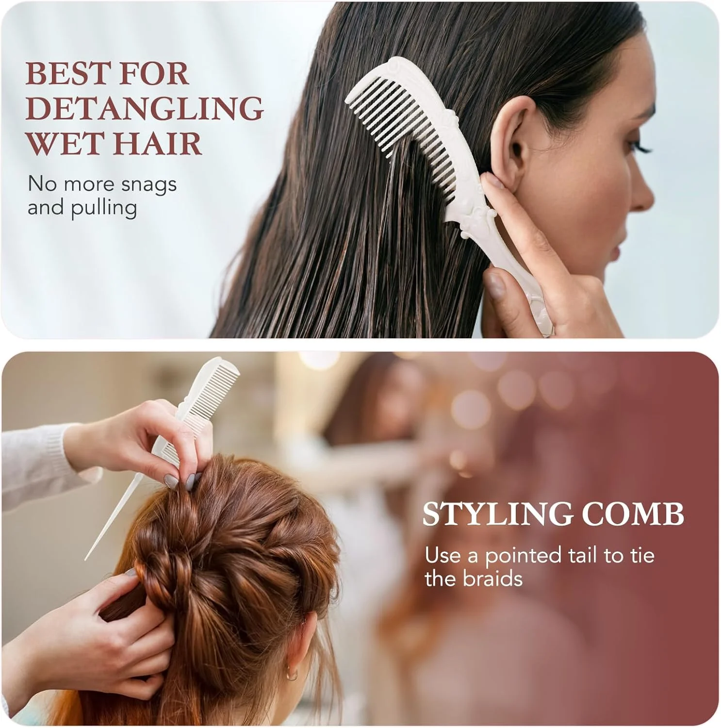 مجموعه آینه دستی و شانه وینتیج Beavorty، شامل آینه آرایشی، شانه، برس مو، برس باز کننده گره مو و شانه دم موشی به همراه نگهدارنده شانه - سفید