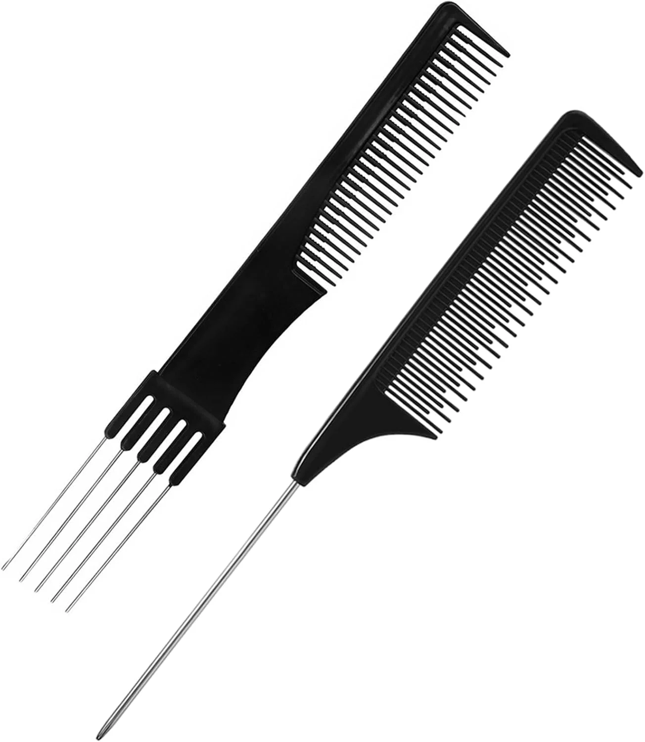 شانه پوش دهنده مو Beautifultracy، 2 عدد شانه دم موشی با دندانه فلزی برای حالت دادن به موی خانم ها (مشکی)