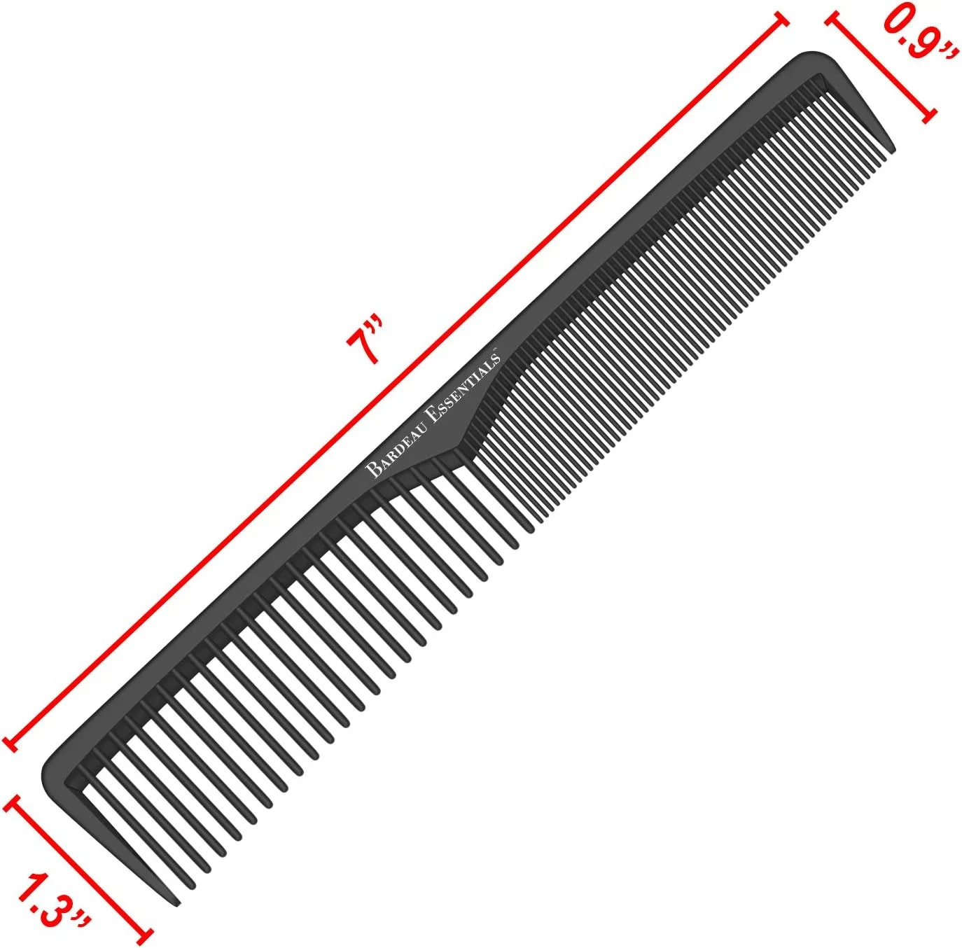 شانه حالت دهنده باردو اسنشیالز (بسته 5 عددی) | شانه حرفه ای 18 سانتی متری فیبر کربن مشکی آنتی استاتیک مقاوم در برابر مواد شیمیایی و حرارت برای انواع مو | شانه دندانه ریز و درشت برای آقایان و بانوان |