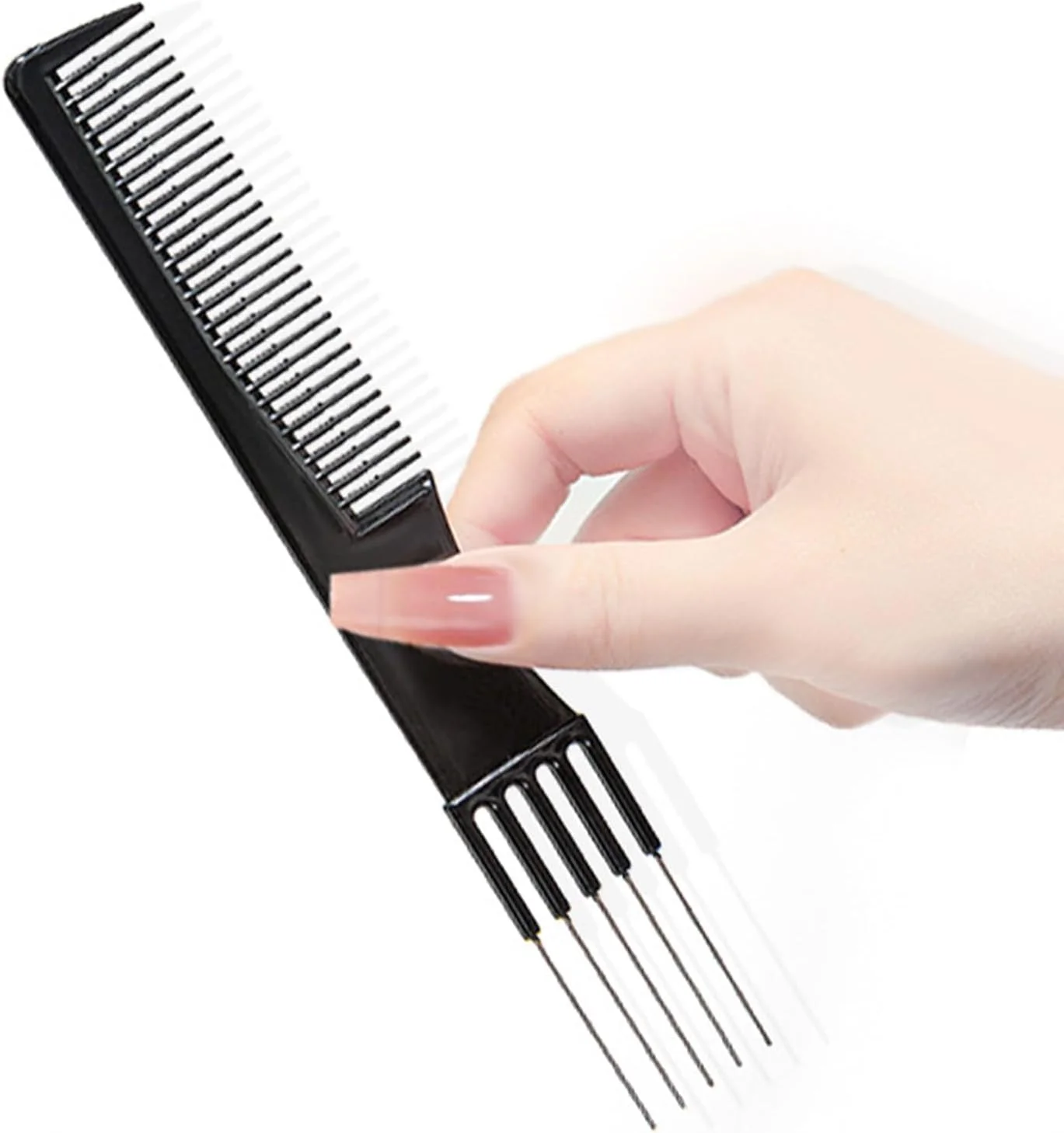 شانه پوش دهنده مو Beautifultracy، 2 عدد شانه دم موشی با دندانه فلزی برای حالت دادن به موی خانم ها (مشکی)