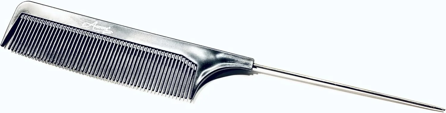 Aurore Beauté - شانه دندانه ریز با دم استیل ضد زنگ - شانه جدا کننده - شانه دقیق - شانه دم موشی - مقاوم در برابر حرارت - 20 x 2.6 سانتی متر - مشکی