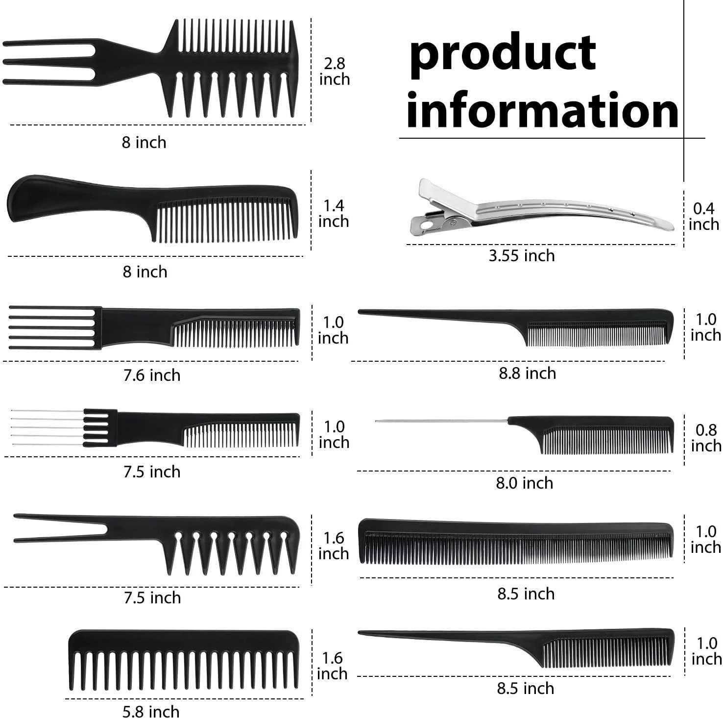 ست شانه مو حرفه ای 10 عددی Aternal برای زنان و مردان، ست لوازم جانبی شانه حالت دهنده مو، شانه دندانه پهن دم موشی عالی برای انواع مو و مدل ها به همراه 6 عدد گیره مو استیل