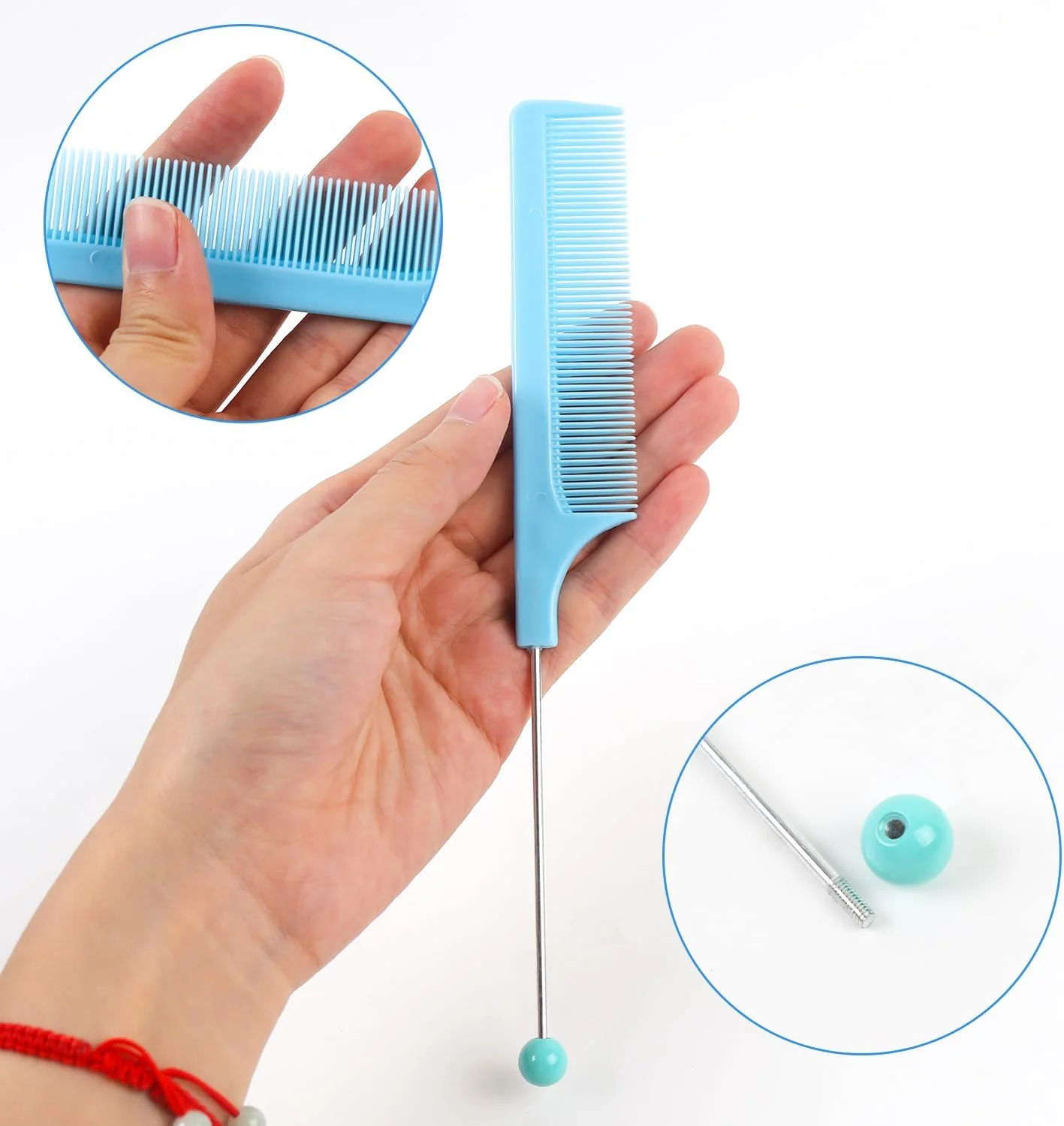 آسونفو 12 عدد شانه موی مهره دار، شانه دم موشی مهره دار با میله برای آرایشگر DIY، 12 رنگ