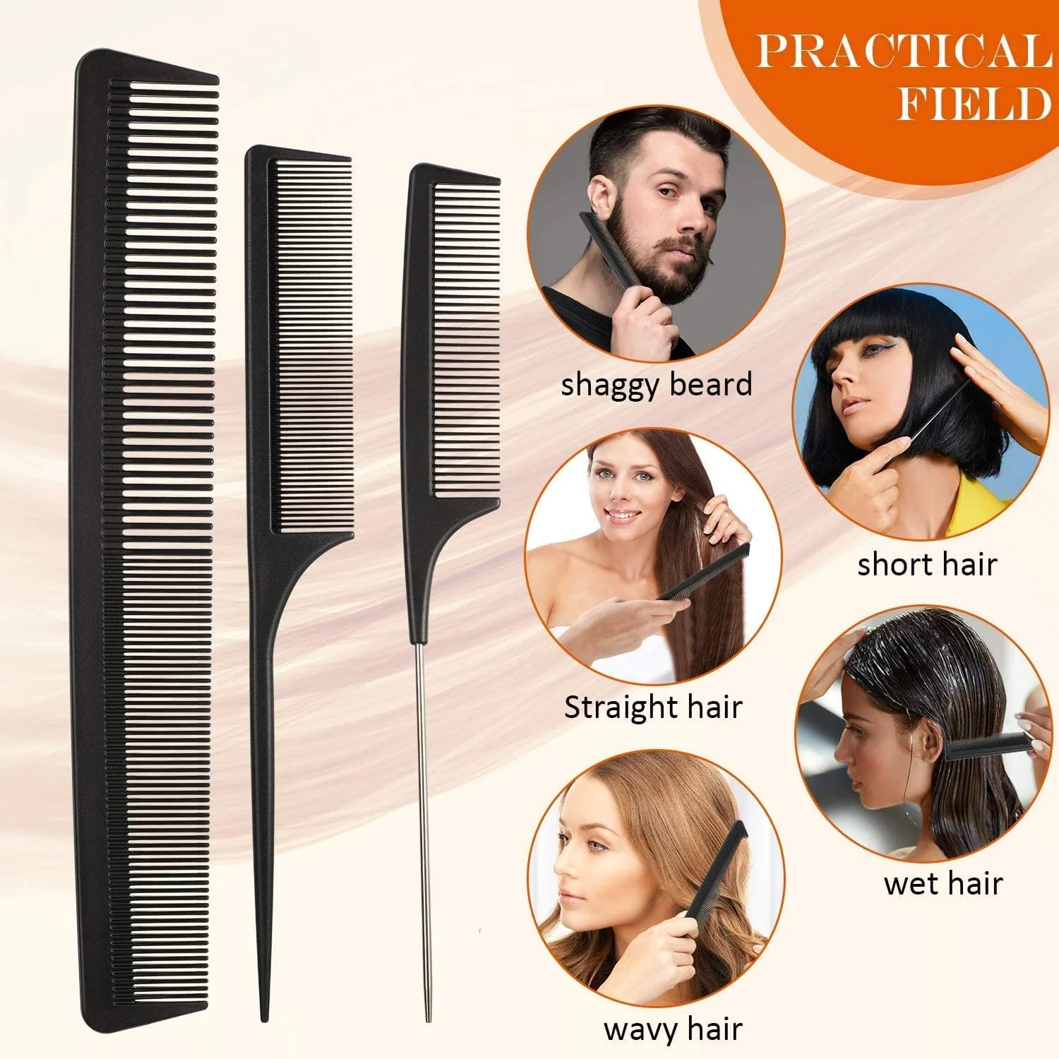 ست شانه مو حرفه ای 10 عددی Aternal برای زنان و مردان، ست لوازم جانبی شانه حالت دهنده مو، شانه دندانه پهن دم موشی عالی برای انواع مو و مدل ها به همراه 6 عدد گیره مو استیل