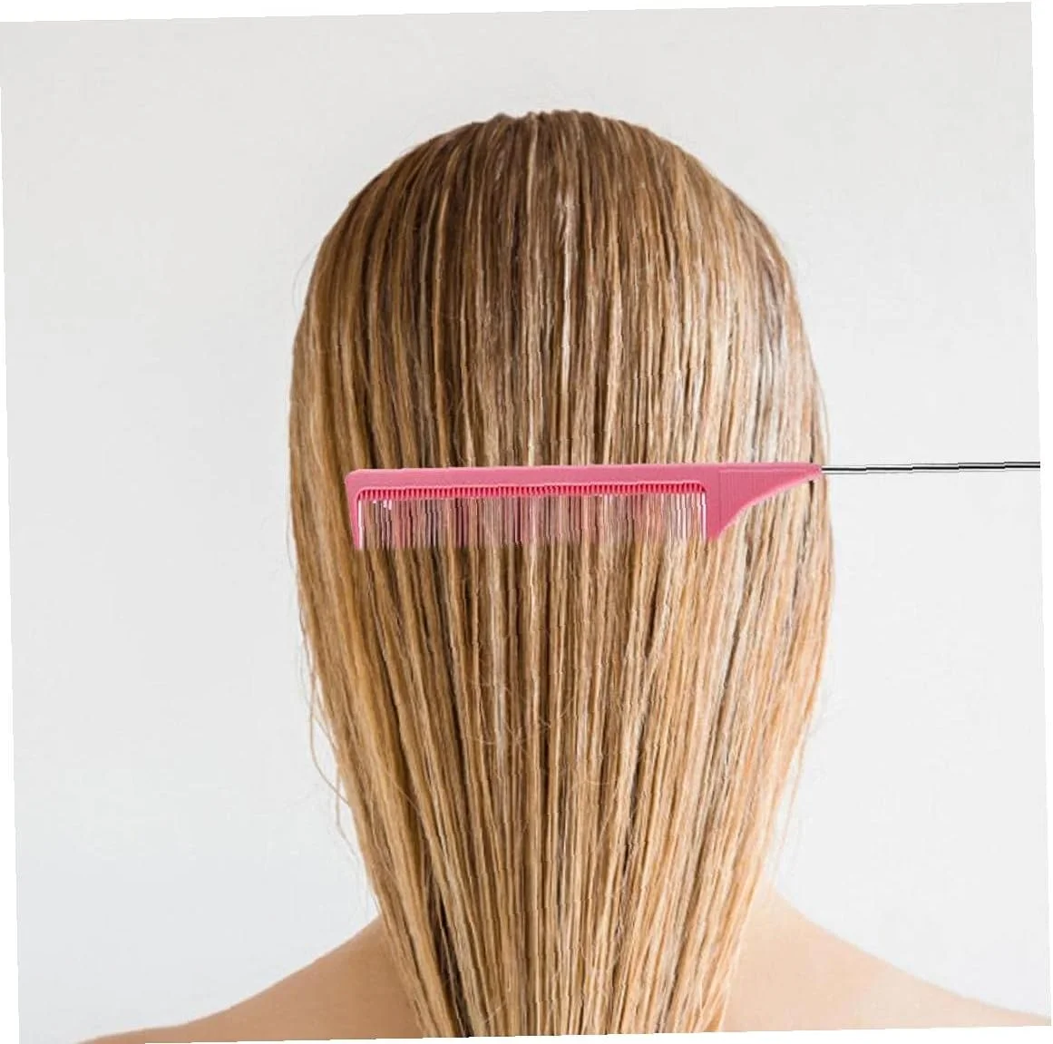 شانه دم باریک ضد الکتریسیته ساکن AntiHEJLZC با پین فلزی مقاوم در برابر حرارت و دندانه های ظریف - صورتی، شانه حالت دهنده و فر کننده مو