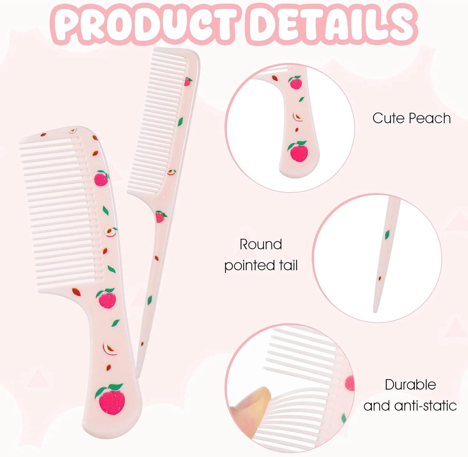 ست شانه نوزاد، شانه کوچک و ظریف مناسب کودک نوپا و شانه دم موشی برای حالت دادن مو، شانه موی پلاستیکی صورتی برای جدا کردن مو، شانه کوچک ضد الکتریسیته ساکن برای موهای خیس و خشک دخترانه (2 عدد)