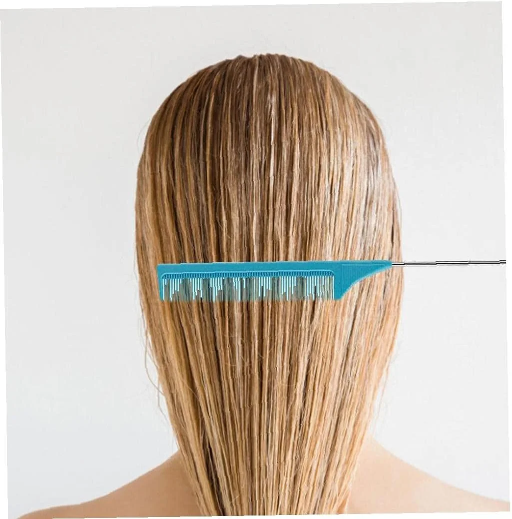 شانه دم باریک ضد الکتریسیته ساکن AntiHEJLZC با پین فلزی مقاوم در برابر حرارت و دندانه های ظریف، آبی، شانه فر کننده حالت دهنده مو