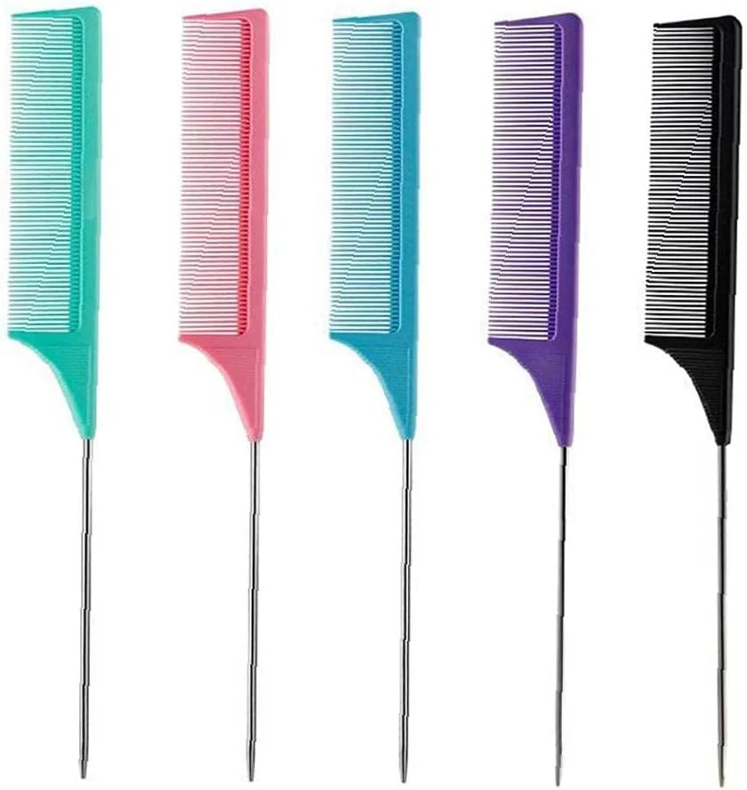 شانه دم باریک ضد الکتریسیته ساکن AntiHEJLZC با پین فلزی مقاوم در برابر حرارت و دندانه های ظریف، آبی، شانه فر کننده حالت دهنده مو