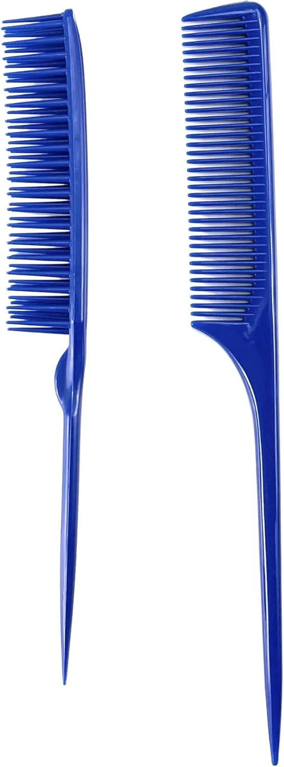 شانه دم موشی و شانه سه ردیفه Allegro برای زنان، شانه دندانه پهن آرایشگر برای جدا کردن مو، حالت دادن به مو و استفاده از محصول در موهای فر، ساخت آمریکا، 2 عدد (آبی سلطنتی)