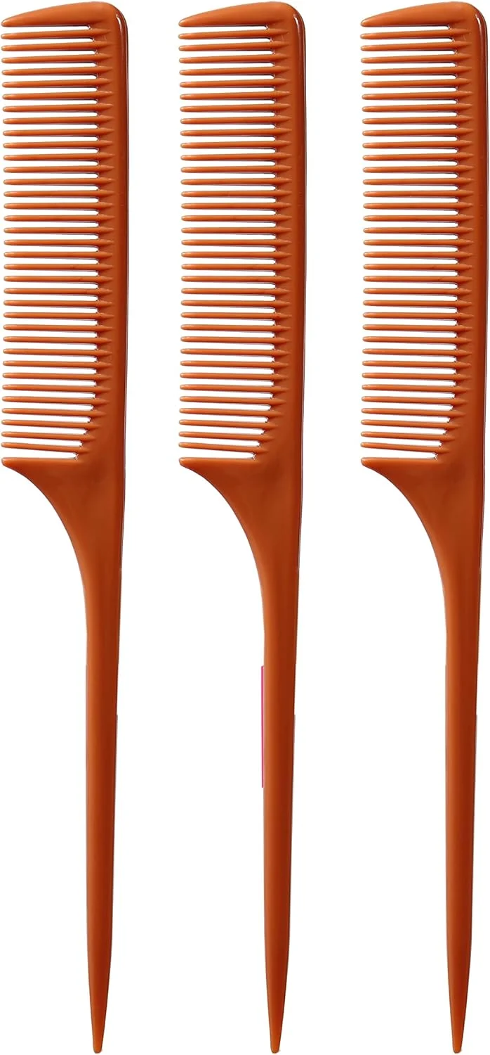 شانه دم موشی بزرگ Allegro مدل 61 XL، شانه دندانه پهن برای باز کردن گره مو، حالت دادن به مو، مناسب موهای زبر، فویل کردن، جدا کردن مو از پشت سر، شانه آرایشگری زنانه، ساخت آمریکا، 3 عدد (قهوه ای)