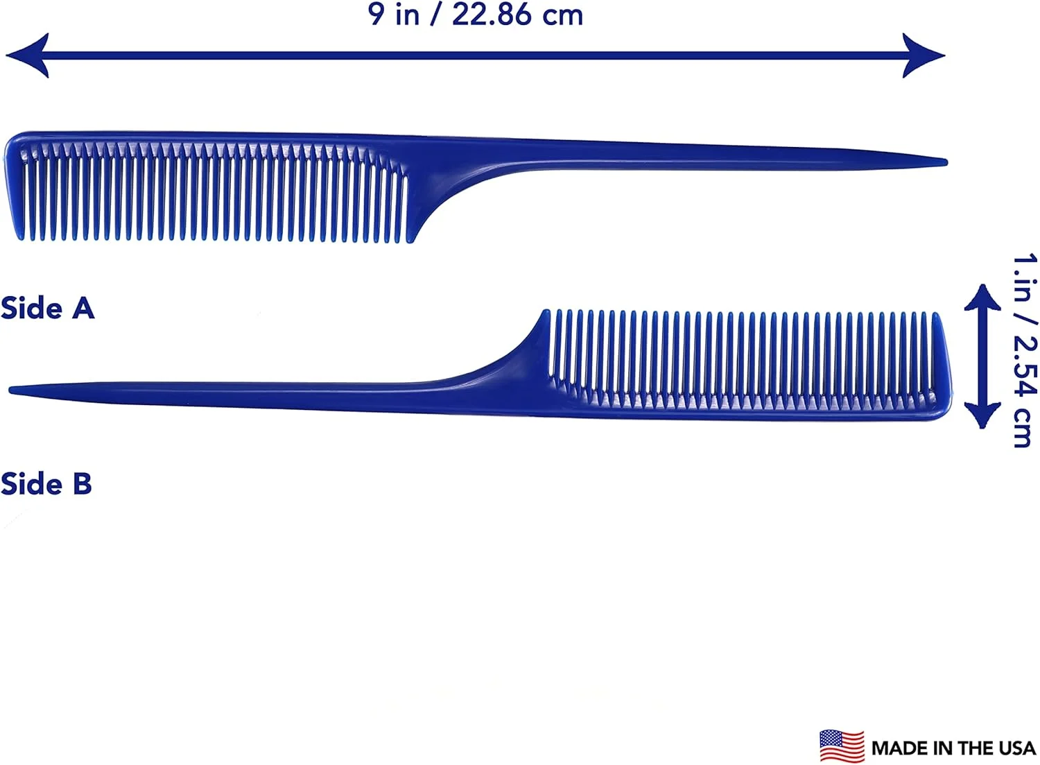 شانه دم موشی و شانه سه ردیفه Allegro برای زنان، شانه دندانه پهن آرایشگر برای جدا کردن مو، حالت دادن به مو و استفاده از محصول در موهای فر، ساخت آمریکا، 2 عدد (آبی سلطنتی)