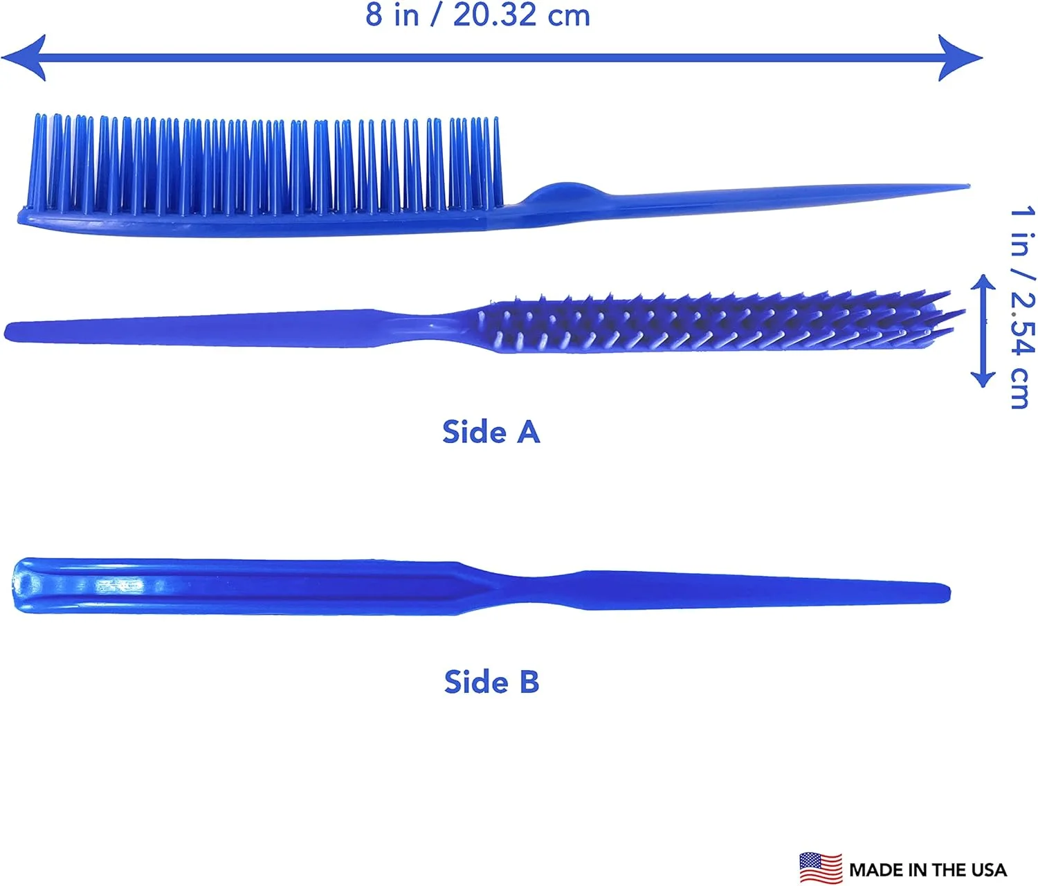 شانه دم موشی و شانه سه ردیفه Allegro برای زنان، شانه دندانه پهن آرایشگر برای جدا کردن مو، حالت دادن به مو و استفاده از محصول در موهای فر، ساخت آمریکا، 2 عدد (آبی سلطنتی)