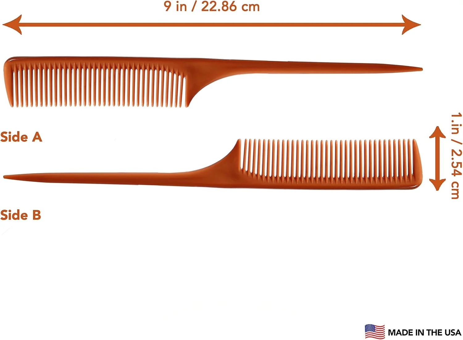 شانه دم موشی بزرگ Allegro مدل 61 XL، شانه دندانه پهن برای باز کردن گره مو، حالت دادن به مو، مناسب موهای زبر، فویل کردن، جدا کردن مو از پشت سر، شانه آرایشگری زنانه، ساخت آمریکا، 3 عدد (قهوه ای)