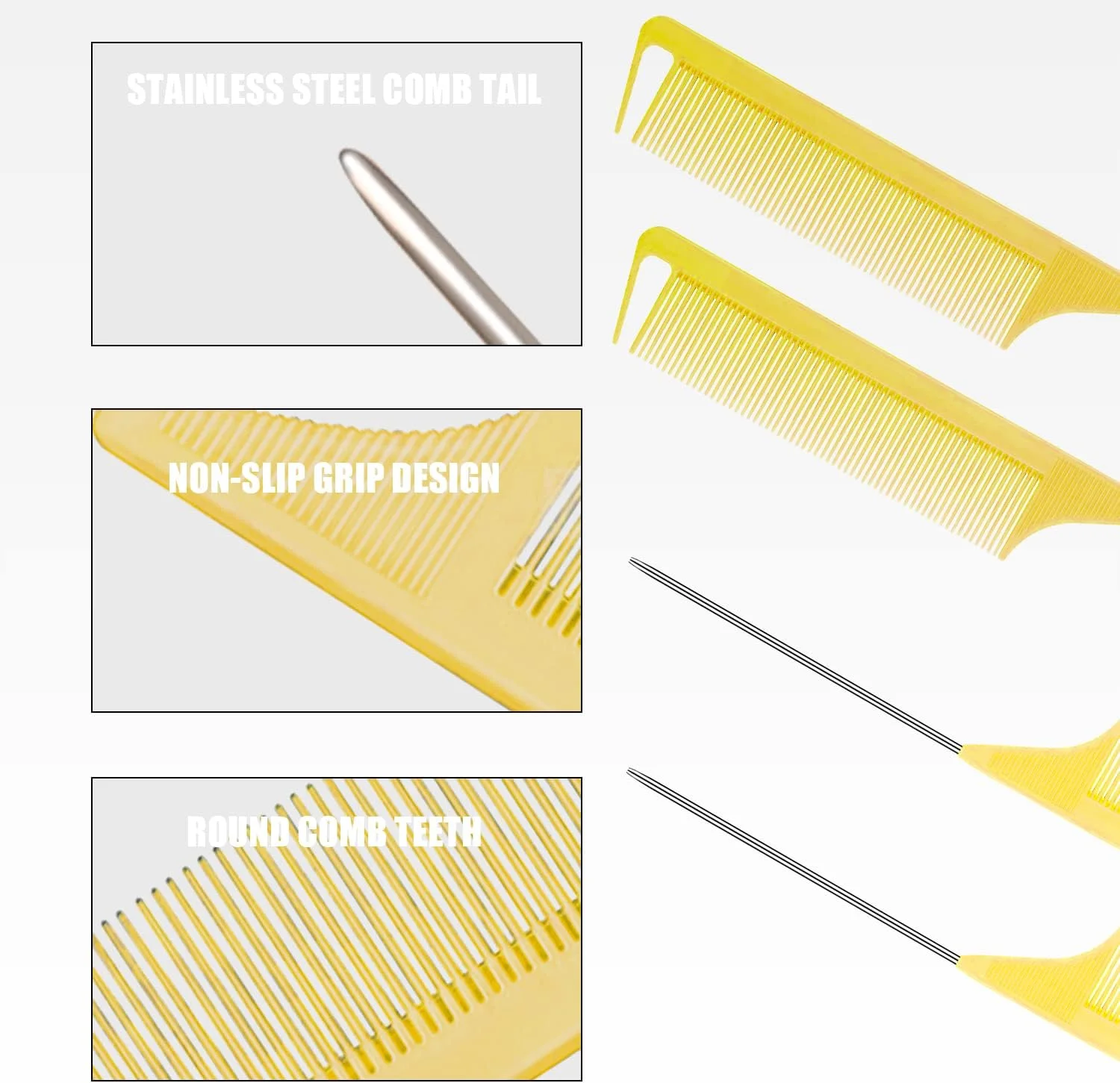 شانه مو AESIFR و کش الاستیک برای لبه کلاه گیس، باند ذوب توری قابل تنظیم برای حالت دادن لبه ها و 2 شانه دم موشی برای حالت دادن و بافتن مو و 1 برس دو طرفه لبه مو به همراه 4 گیره مو (زرد)