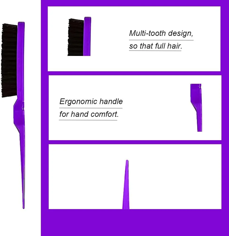 ست شانه مو 3 تکه Aeuezxx، شانه دو لبه، شانه دم موشی، شانه موی برس دار، برس مو آرایشگری برای آرایشگر، استفاده خانگی (بنفش)