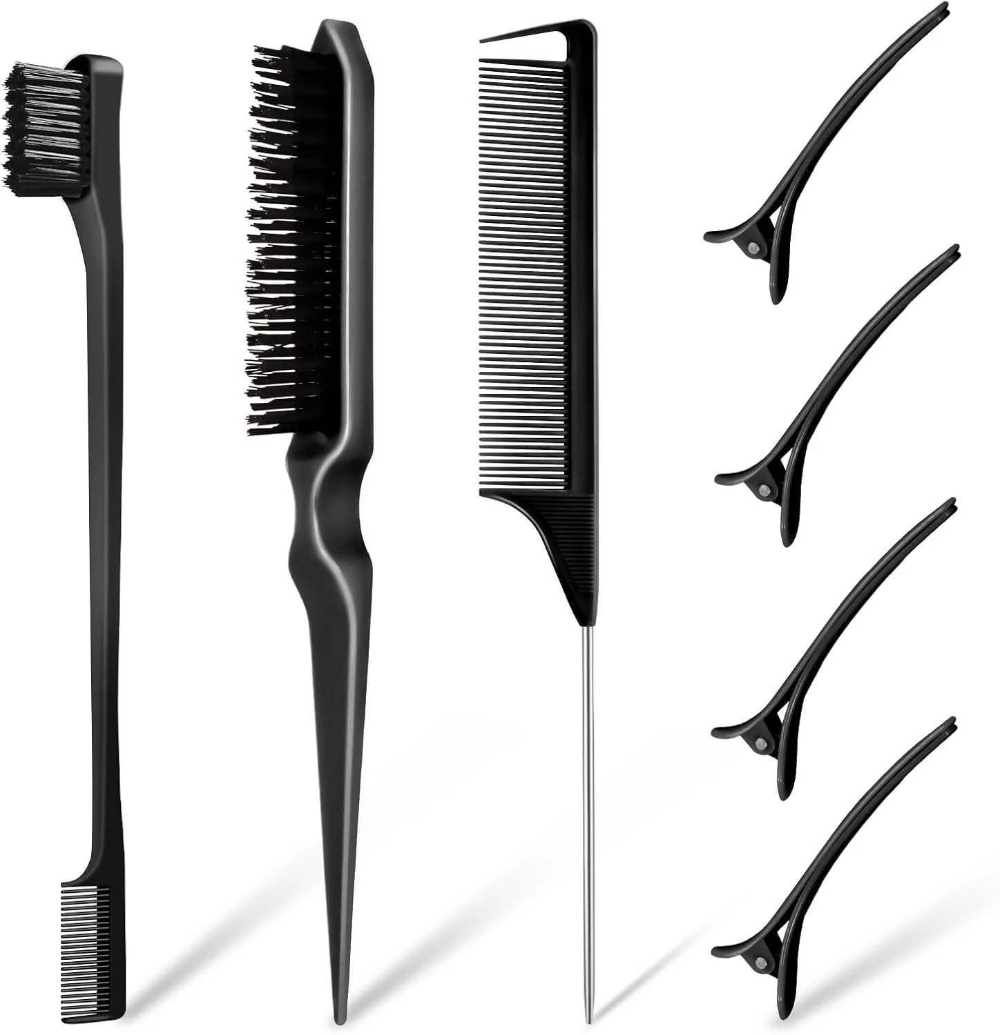 ست برس مو 8 تکه، برس پوش دهنده مو، برس موی فر، ست برس موی لبه دار، برس شانه دم موشی با گیره مو، برس های پوش دهنده برای آرایشگر، زنان، نوزادان، کودکان، مشکی