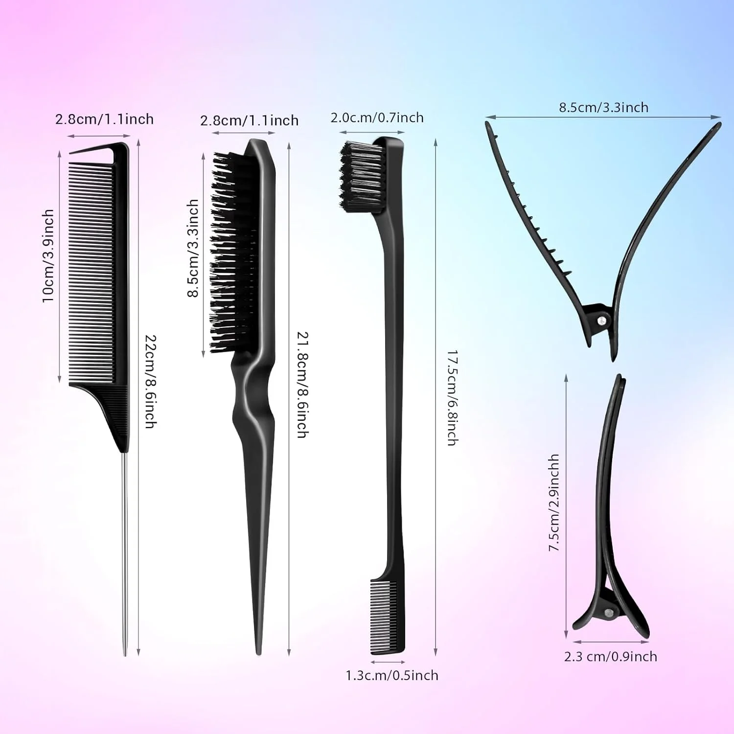 ست برس مو 8 تکه، برس پوش دهنده مو، برس موی فر، ست برس موی لبه دار، برس شانه دم موشی با گیره مو، برس های پوش دهنده برای آرایشگر، زنان، نوزادان، کودکان، مشکی