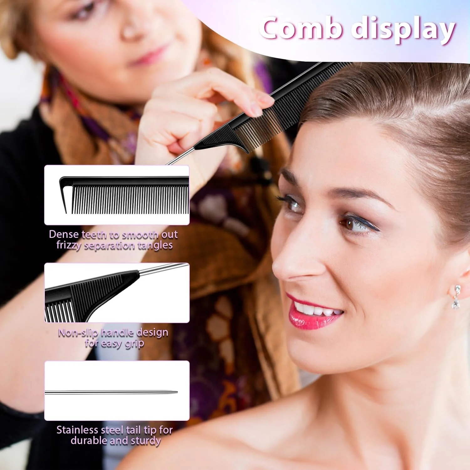 ست برس مو 8 تکه، برس پوش دهنده مو، برس موی فر، ست برس موی لبه دار، برس شانه دم موشی با گیره مو، برس های پوش دهنده برای آرایشگر، زنان، نوزادان، کودکان، مشکی