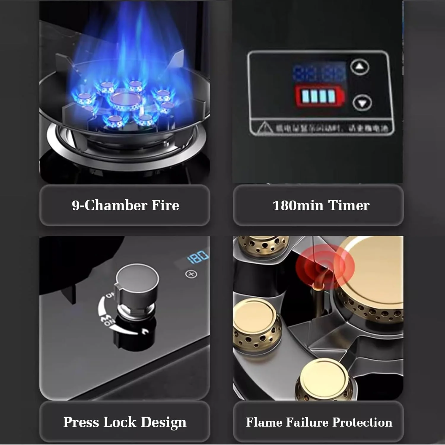 اجاق گاز BXKCFYBSQ، ۴۳ سانتی متر، اجاق گاز تک شعله، ۷.۲ کیلووات، تایمر با حرارت بالا نه حفره ای، تبدیل گاز/گاز مایع، با محافظت در برابر خاموش شدن شعله، برای آشپزخانه های خانگی (LPG)