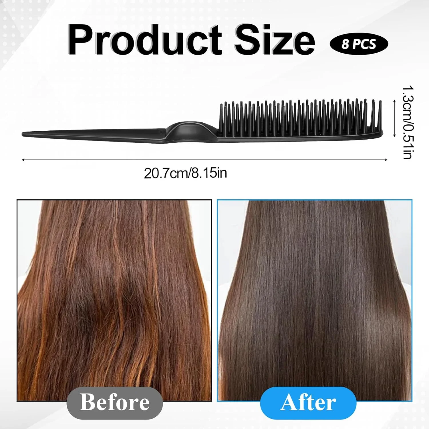 ست 8 عددی شانه مو 3 ردیفه برای باز کردن گره موهای فر طبیعی، شانه دم موشی حالت دهنده، شانه های پوش دهنده سایز مسافرتی، برای شانه کردن، حالت دادن و جدا کردن مو، مناسب برای آقایان و بانوان