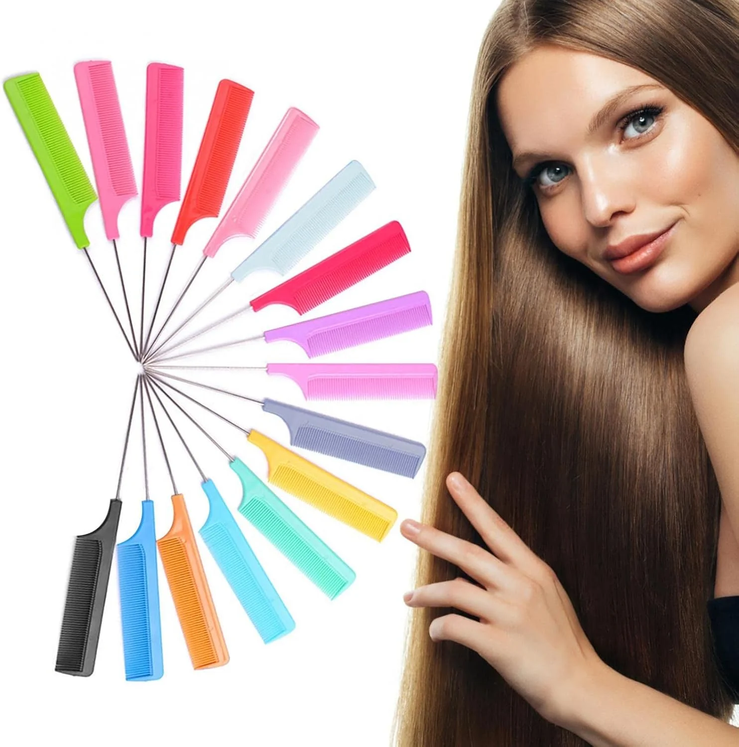 شانه دم موشی حرفه ای 6 عددی برای آرایشگر مو، 2 رنگ سبک و بادوام، مناسب برای انواع مو، قرمز بزرگ + صورتی تیره، 6 عدد (شانه زنانه)