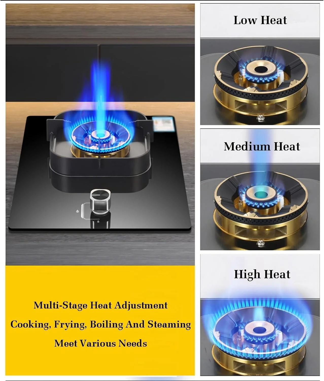 اجاق گاز BXKCFYBSQ، اجاق گاز توکار، اجاق گاز شعله قوی نه محفظه ای 5.2 کیلووات، تبدیل گاز/گاز مایع، با محافظت در برابر خاموش شدن شعله، برای آشپزخانه های خانگی (NG)