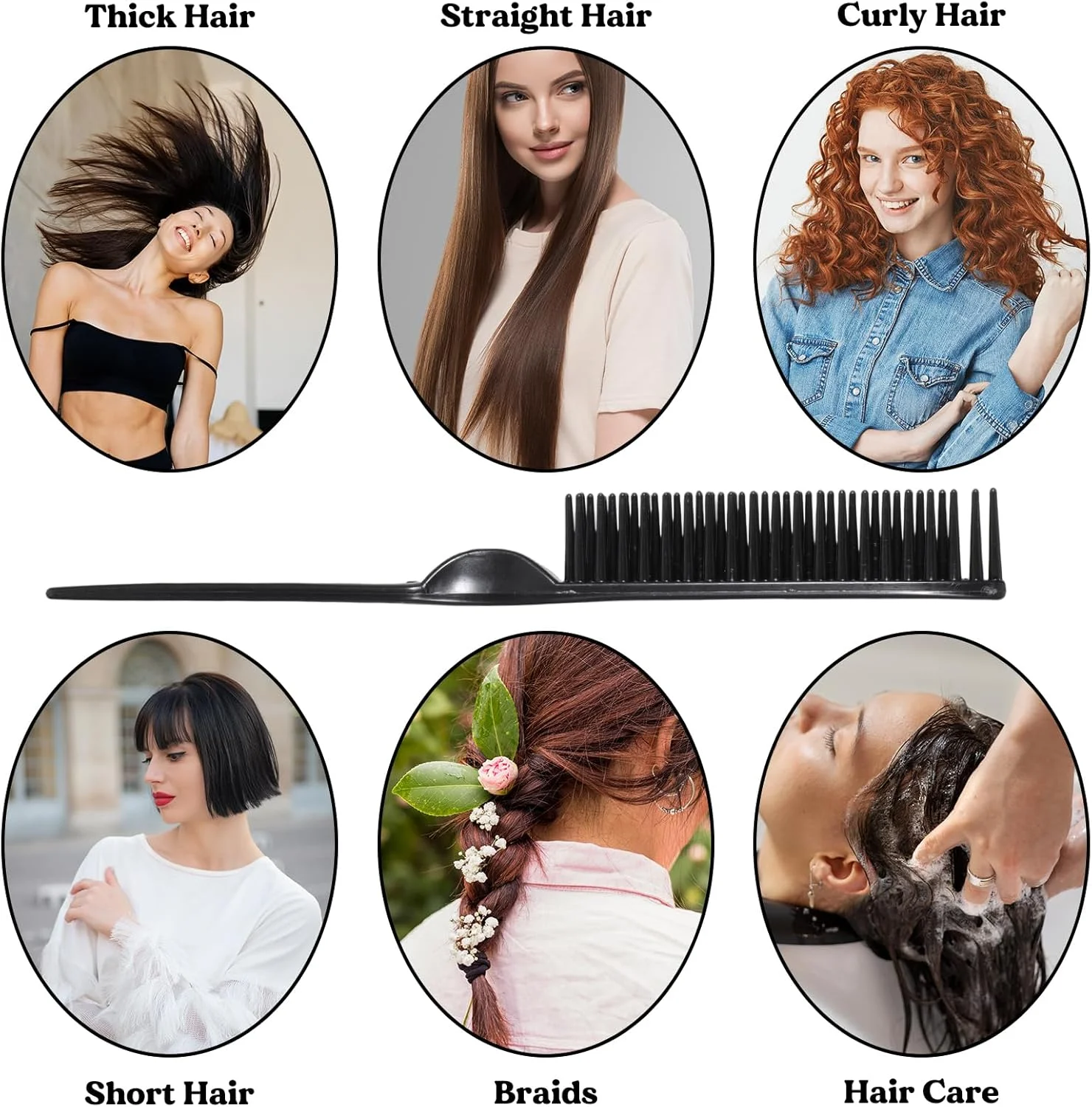 ست 6 عددی شانه مو 3 ردیفه برای حالت دادن به مو، شانه دندانه دار برای باز کردن گره موهای فر طبیعی، برس حالت دهنده مو، شانه دم موشی انعطاف پذیر برای باز کردن گره، مشخص کردن فرها، تقسیم بندی مو، مناسب برای زنان و مردان، مشکی