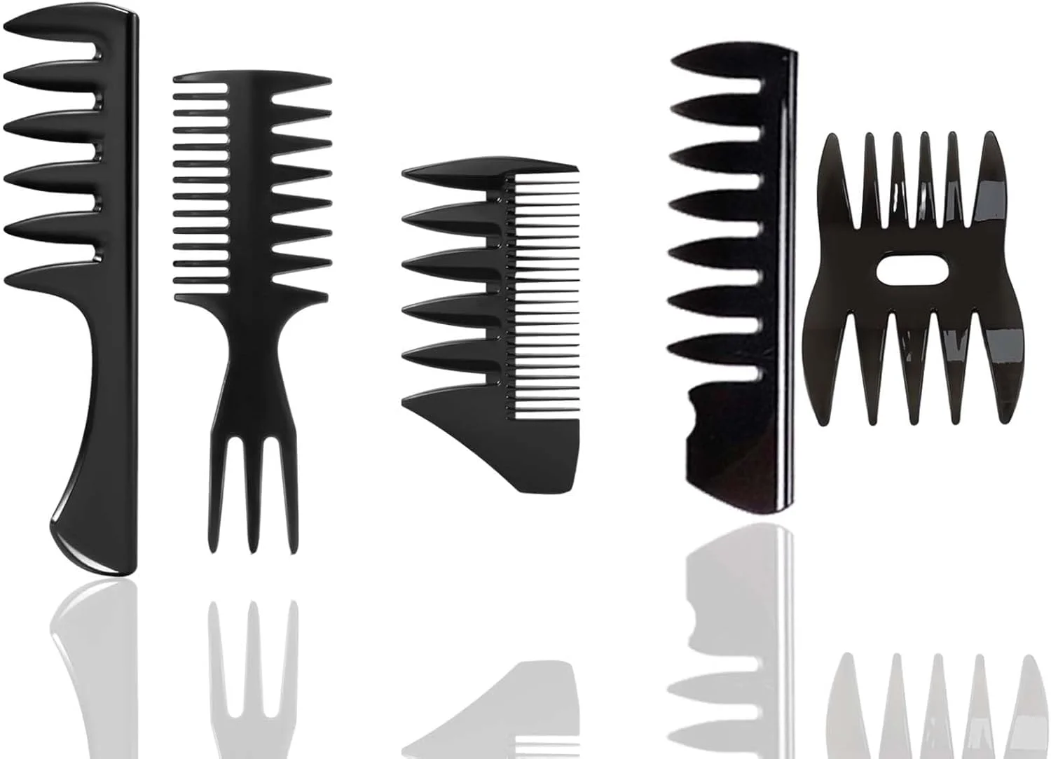 ست حالت دهنده مو مردانه 5 تکه، شانه های مو آرایشگری با دندانه پهن برای مدل موهای کوئیف، پومپادور، آندرکات مناسب برای انواع مدل موهای مردانه، وینتیج، مناسب برای استفاده در منزل و توسط آرایشگران