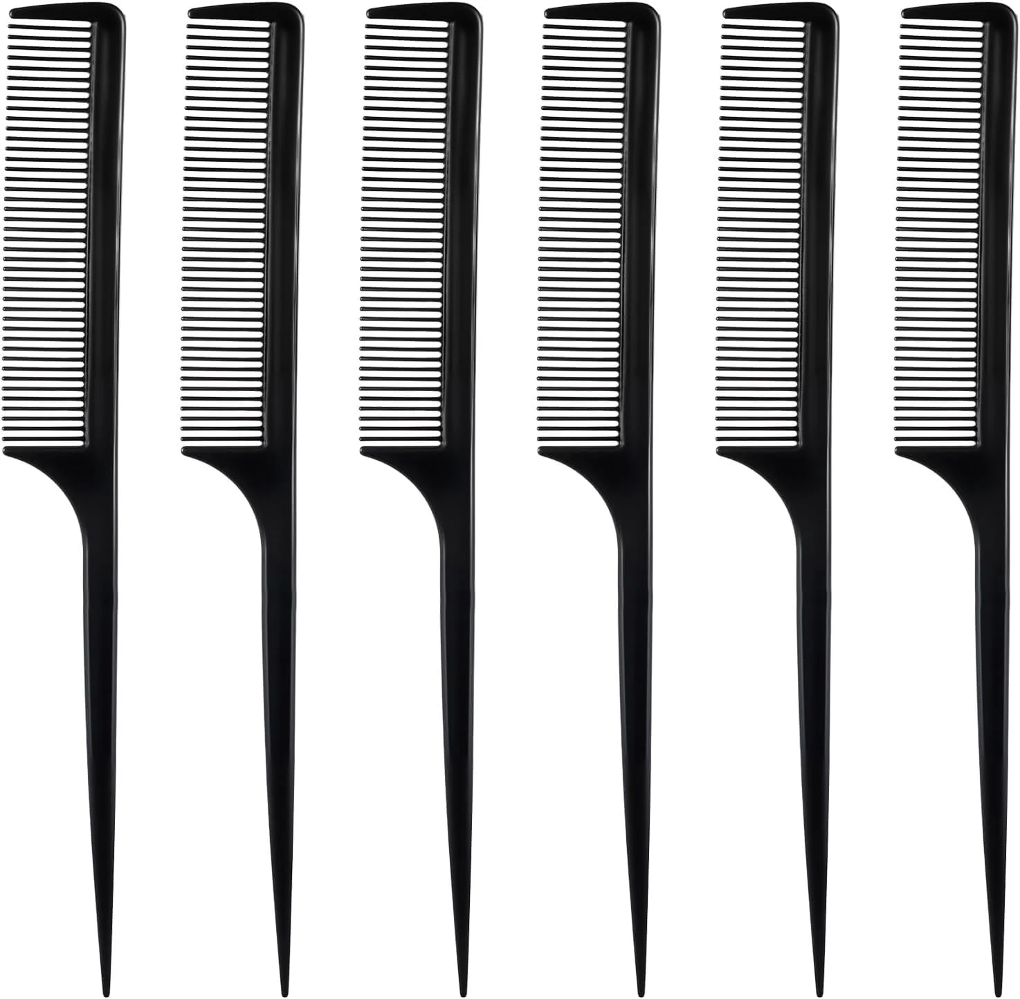 شانه پوش دهنده موی کربن فایبر ضد الکتریسیته ساکن 6 عددی، شانه دم باریک دندانه دار، شانه دم موشی مشکی برای حجم دادن به ریشه مو