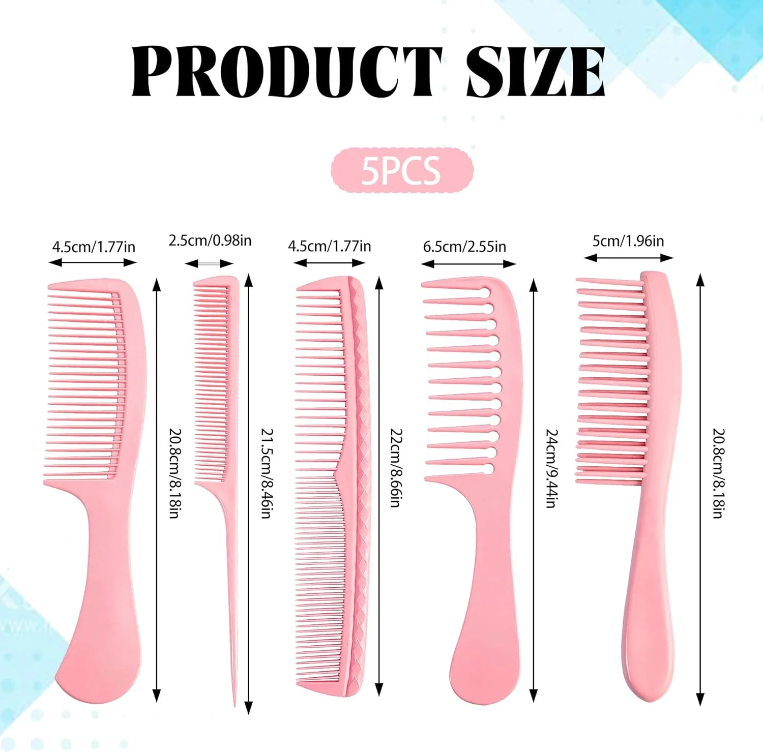 ست شانه مو 5 عددی صورتی، طراحی شیک و سبک وزن برای استفاده روزانه دختران و نوجوانان، ست شانه برای زنان، بادوام و ضد الکتریسیته ساکن، ایده آل برای موهای خیس یا خشک، ست شانه برای انواع مو