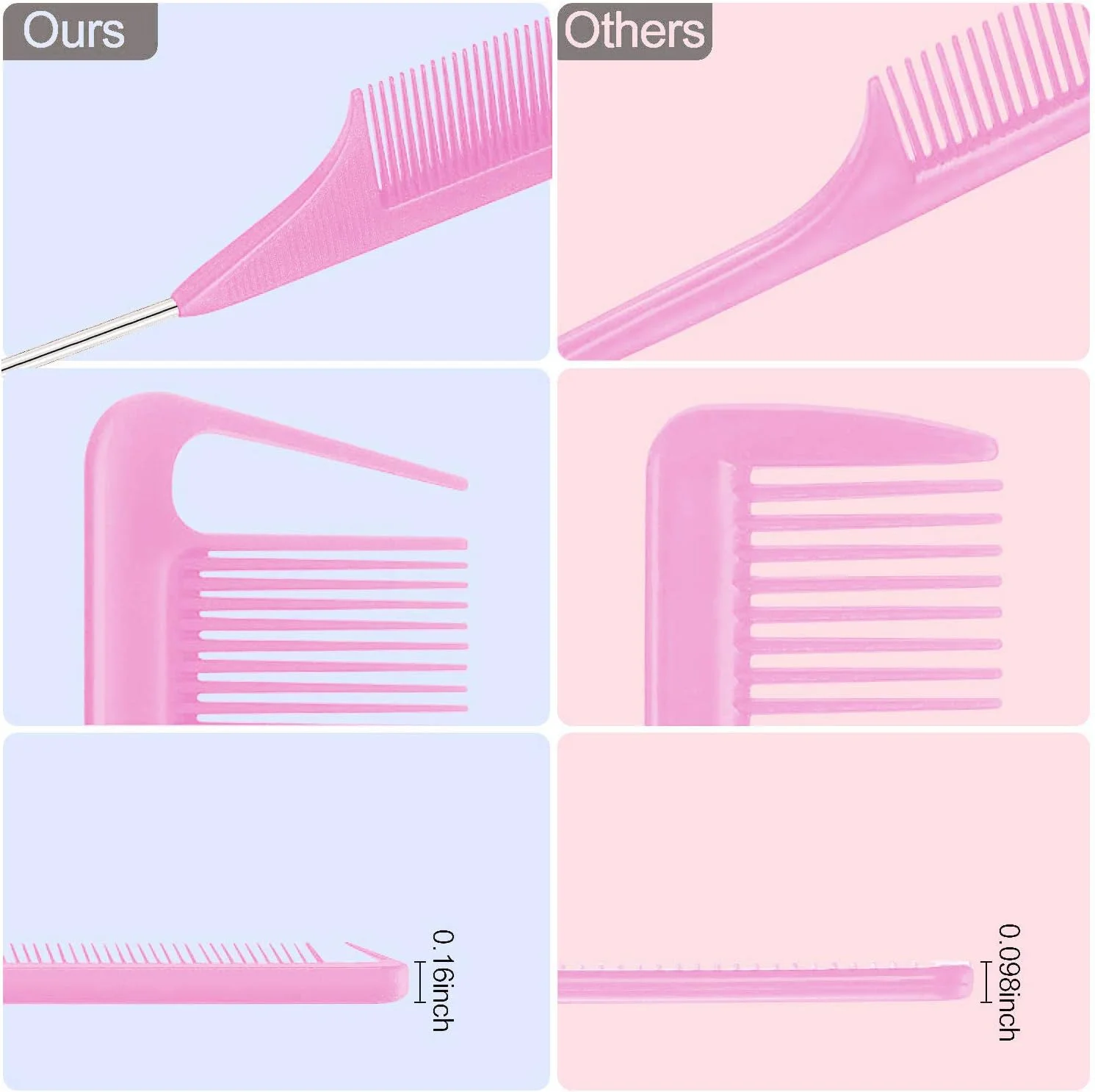 ست 6 عددی شانه دم موشی حرفه ای 23 سانتی متری - فیبر کربن صورتی و دم فلزی استیل - مقاوم در برابر مواد شیمیایی و حرارت، مناسب برای آرایشگران - شانه دم موشی سبک وزن برای انواع مو ست 6 عددی شانه دم موشی حرفه ای 23 سانتی متری - فیبر کربن صورتی و دم فلزی استیل - مقاوم در برابر مواد شیمیایی و حرارت، مناسب برای آرایشگران - شانه دم موشی سبک وزن برای انواع مو