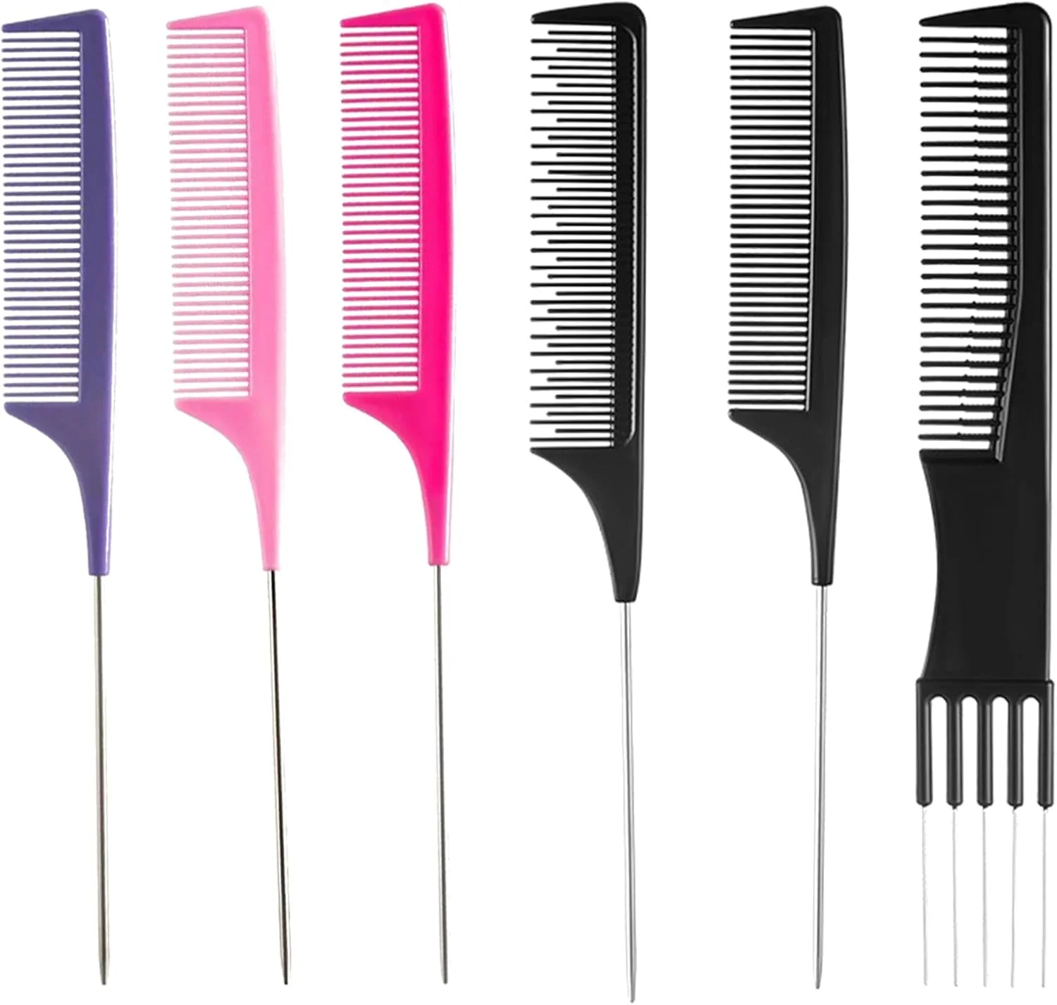 شانه مو 6 عددی، شانه دم موشی، شانه های دم دار ضد الکتریسیته ساکن، شانه آرایشگری دندانه ریز سالن، برای بافت مو، ابزارهای زیبایی حالت دهنده مو